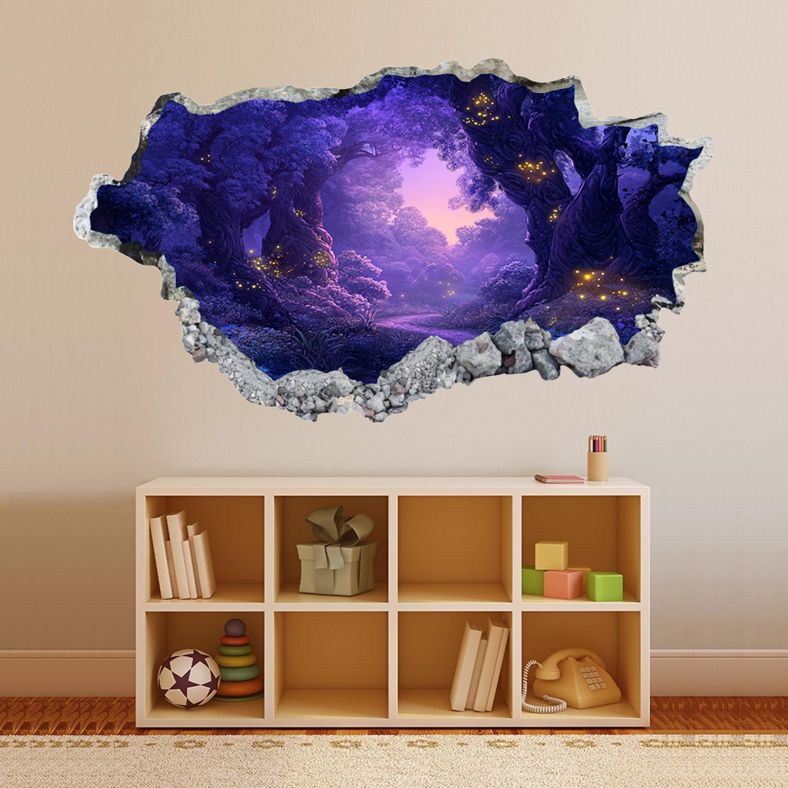 Wandtattoo 3D Wandaufkleber Waldbaum Lila Wandsticker Wanddeko Wandbilder für Wohnzimmer Schlafzimmer Badezimmer Flur Küche Möbel Aufkleber 58x101cm