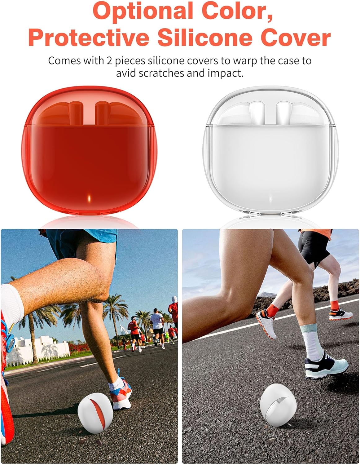 Wireless Earbuds,White Clear Body HiFi Bass Stereo Bluetooth Headset with Over Ear Hook Headphone,Cordless Earphone for iPhone 17 16e 16 15 14/Samsung S26 S25 S24 S23 S22/Pixel 10a 10 9