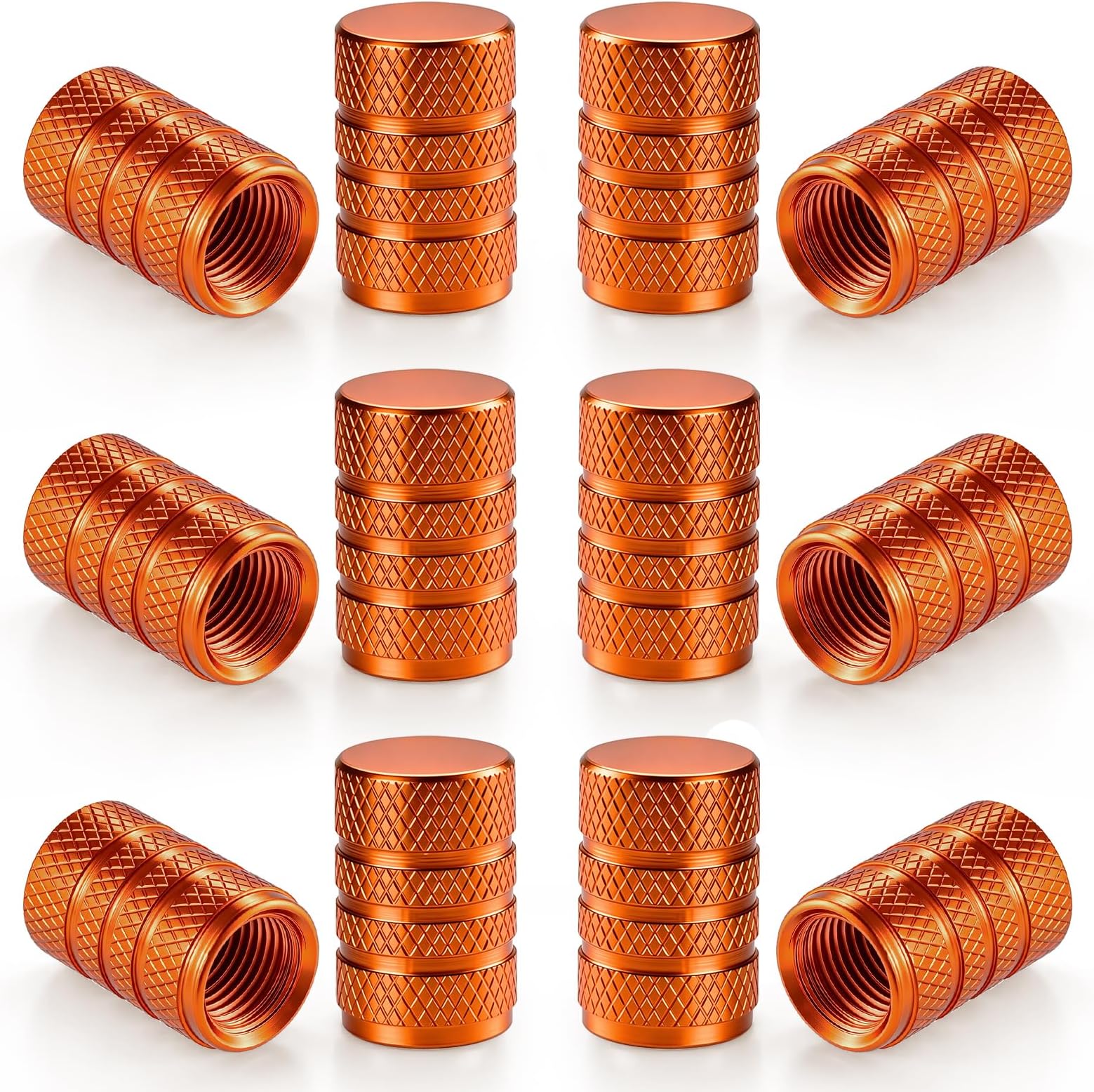 SINGARO 12PCS Tire Valve Stem Caps, Car Exterior Accessories, Aluminum Alloy Valve Cover Universal for Cars, Trucks, Motorcycles and Bicycles (Orange)