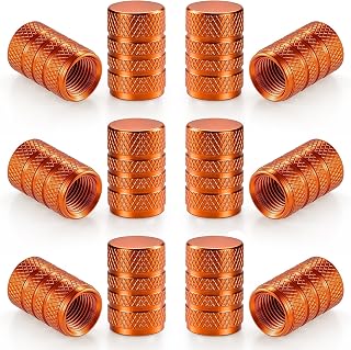 SINGARO 12PCS Tire Valve Stem Caps, Car Exterior Accessories, Aluminum Alloy Valve Cover Universal for Cars, Trucks, Motorcycles and Bicycles (Orange)