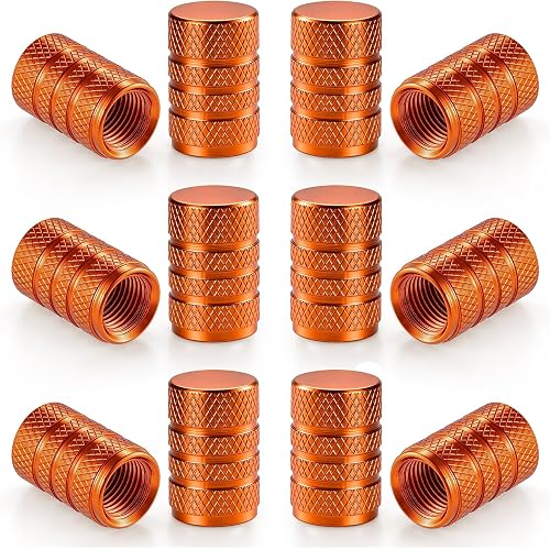 SINGARO 12PCS Tire Valve Stem Caps, Car Exterior Accessories, Aluminum Alloy Valve Cover Universal for Cars, Trucks, Motorcycles and Bicycles (Orange)