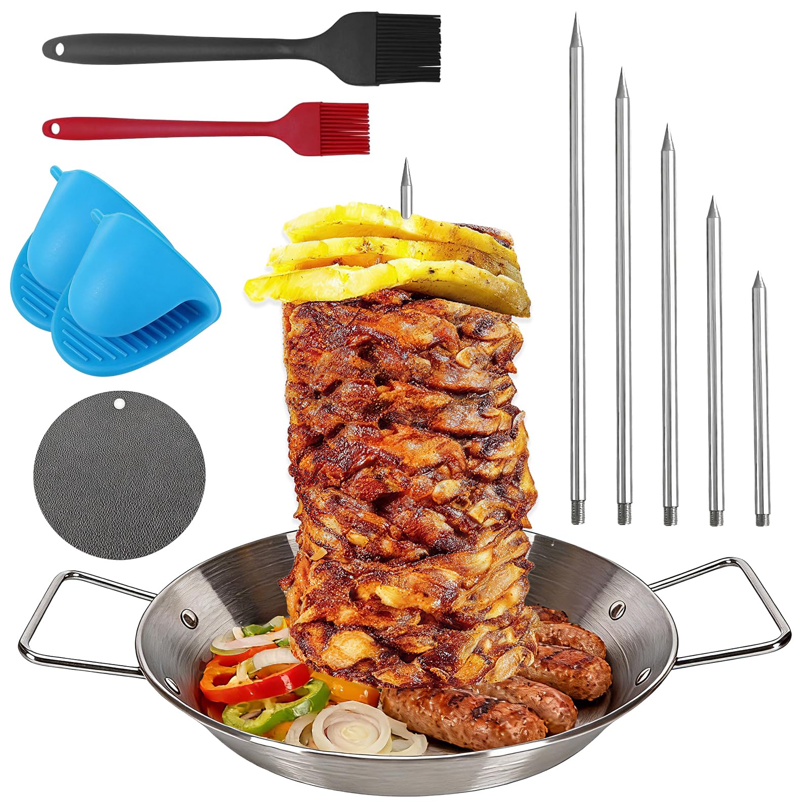 10" Stainless Steel Vertical Kebab Skewer Stand, Grill Pan Set for BBQ Oven