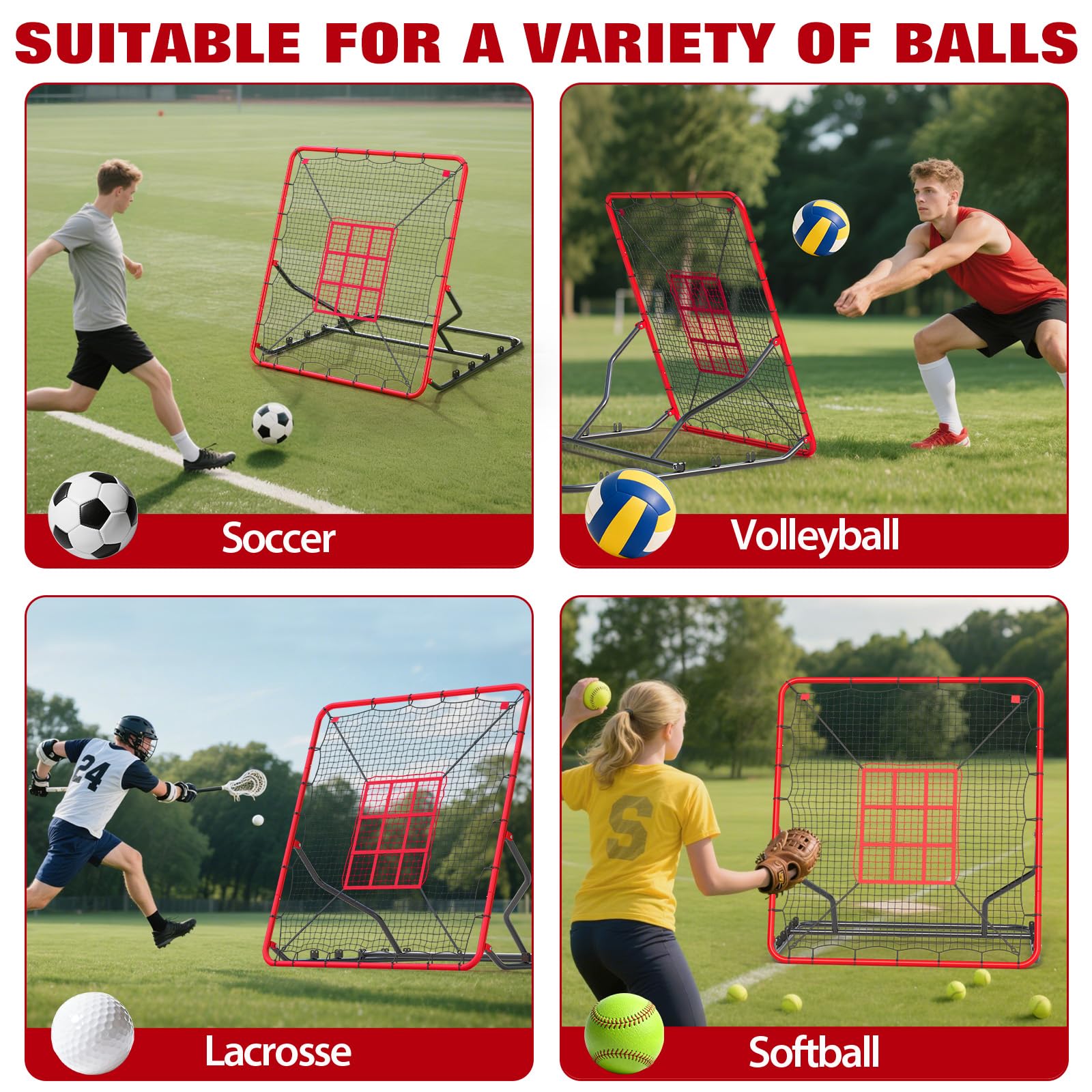 Filet De Rebond De Baseball 2 en 1, 9 Zones, Cadre en Acier Robuste, Angle Réglable Portable, Intérieur & Extérieur
