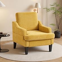 Accent Chair for Living Room,Mid-Century Arm Chair Chenille Fabric Living Room Chairs,Upholstered Reading Chair for Bedroom,Single Sofa Chair with Wood Legs for Apartment Yellow