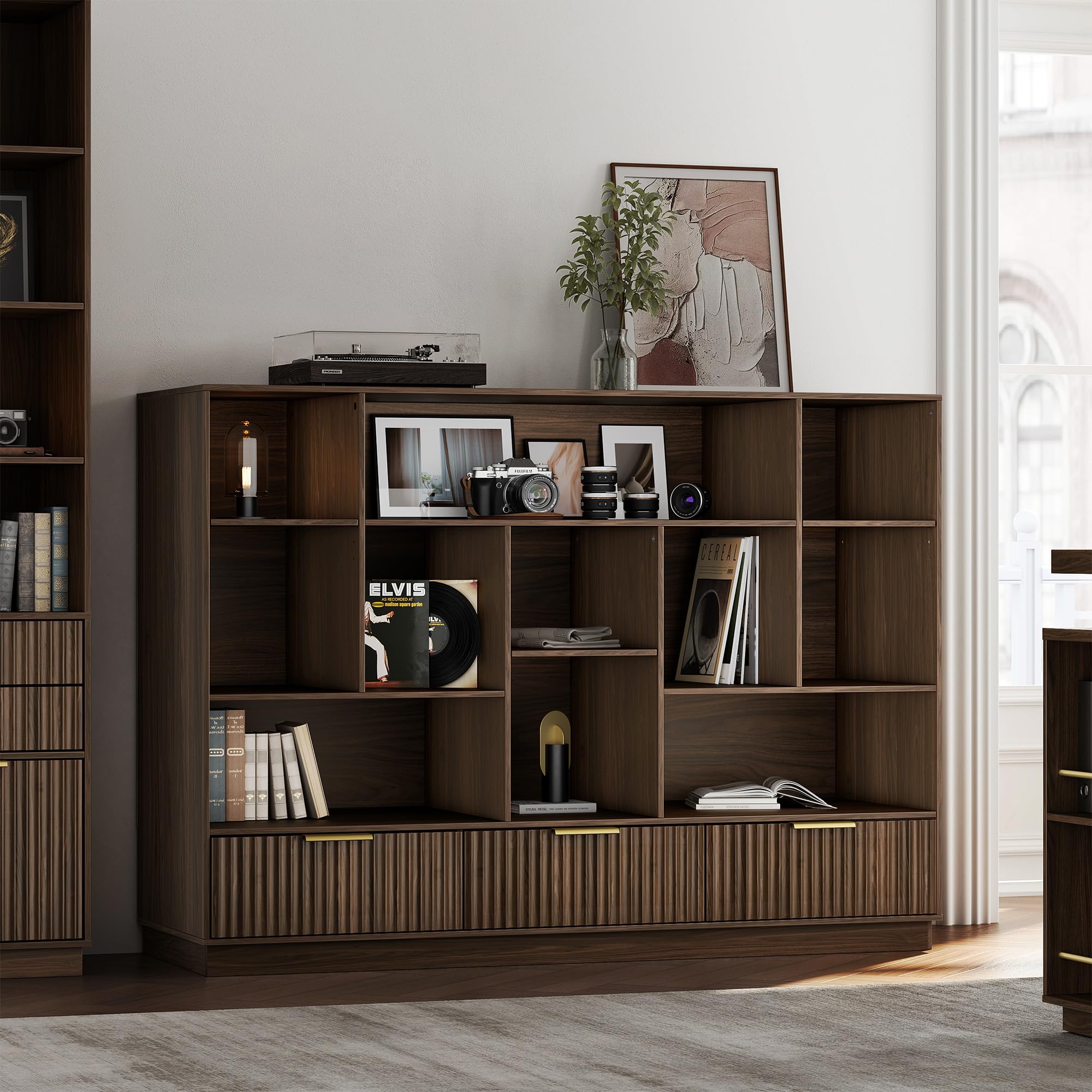 Amazon.com: Perledesign Bookshelf and Bookcase with 3 Drawers, 4