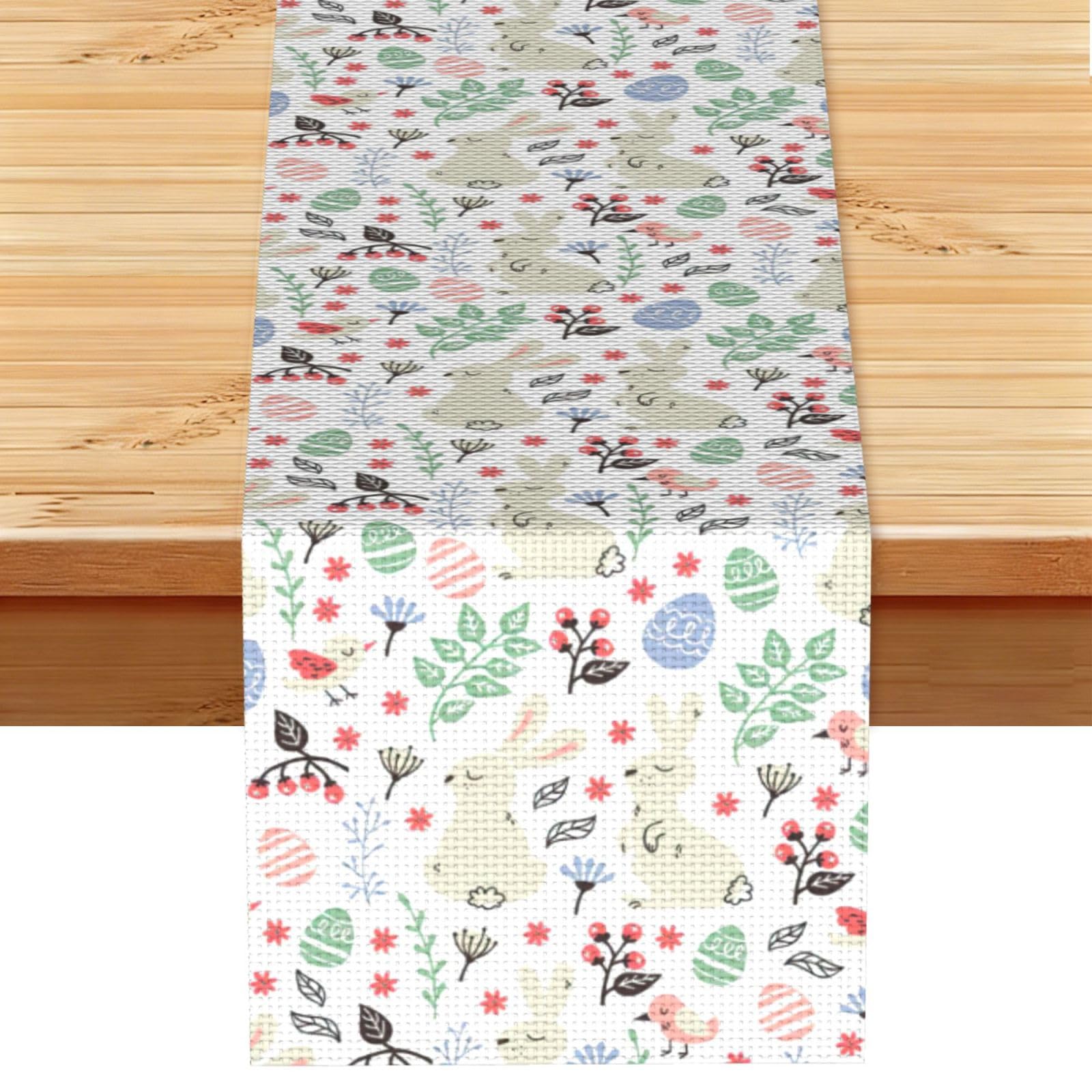 Flowers Bunnies Birds Multi Purpose Table Runner for Home Decor, Printed Table Cloth for Kitchen Table, Countertops & Dining Area