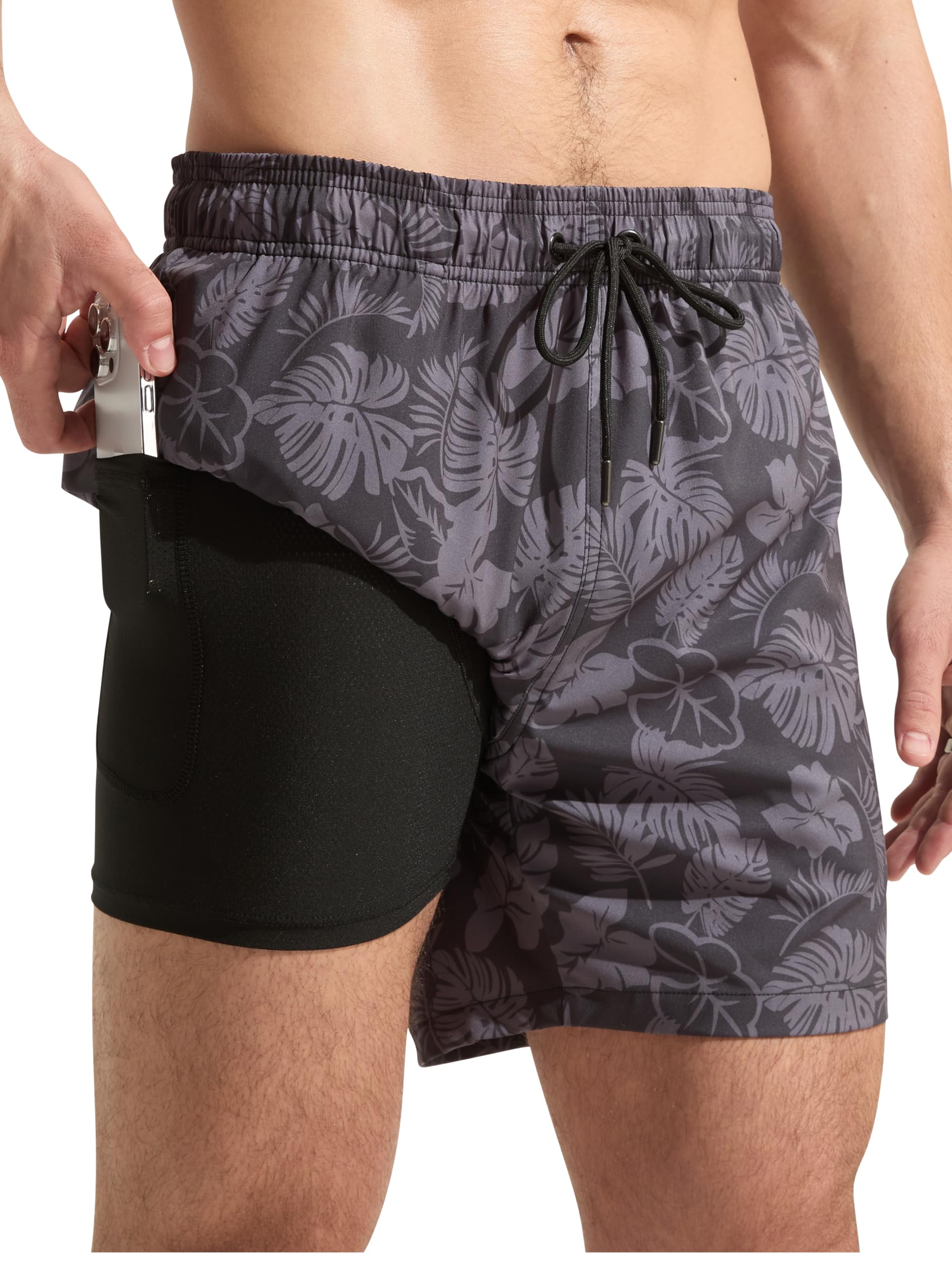 Arcweg Badehose Herren 2 in 1 Badeshorts Männer mit Kompressions Liner Schnelltrocknende Atmungsaktive mit Reißverschlusstaschen Boardshorts Schwimmhose für Strand, Sport & Freizeit