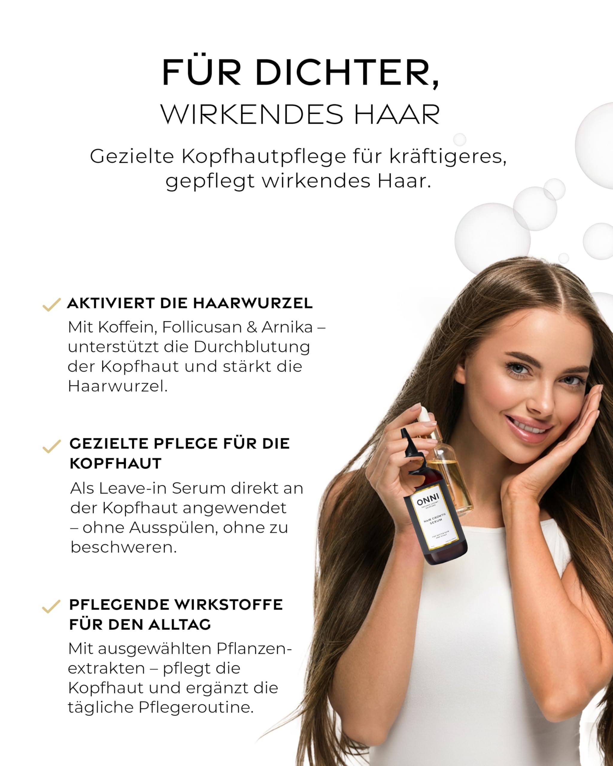 ONNI – Haarserum Haarwachstum 200ml Größe – Haarpflege mit Follicusan & Koffein – Hair Growth Serum Haar & Kopfhaut – stärkt Haarwurzel & unterstützt Haarstruktur – silikon-, paraben- & sulfatfrei