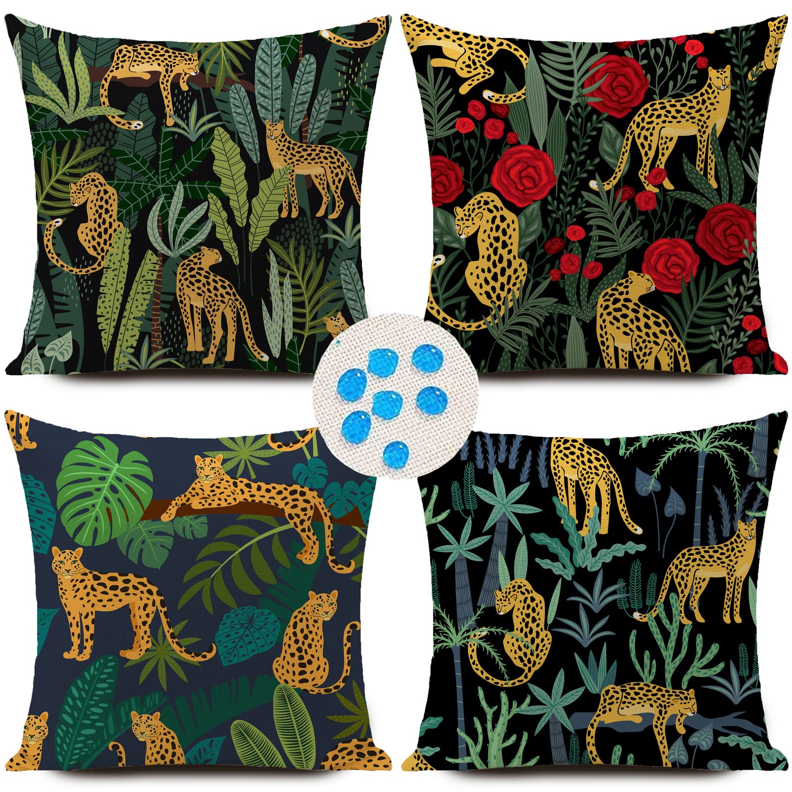 Cushion Covers Outdoor Waterproof Jungle Tropical Leopard Print Gifts for Women Garden Cushions Furniture Decorations Set of 4 18x18 inch 45x45cm Throw Pillow Case Home Decor for Sofa Bench Couch — image 1