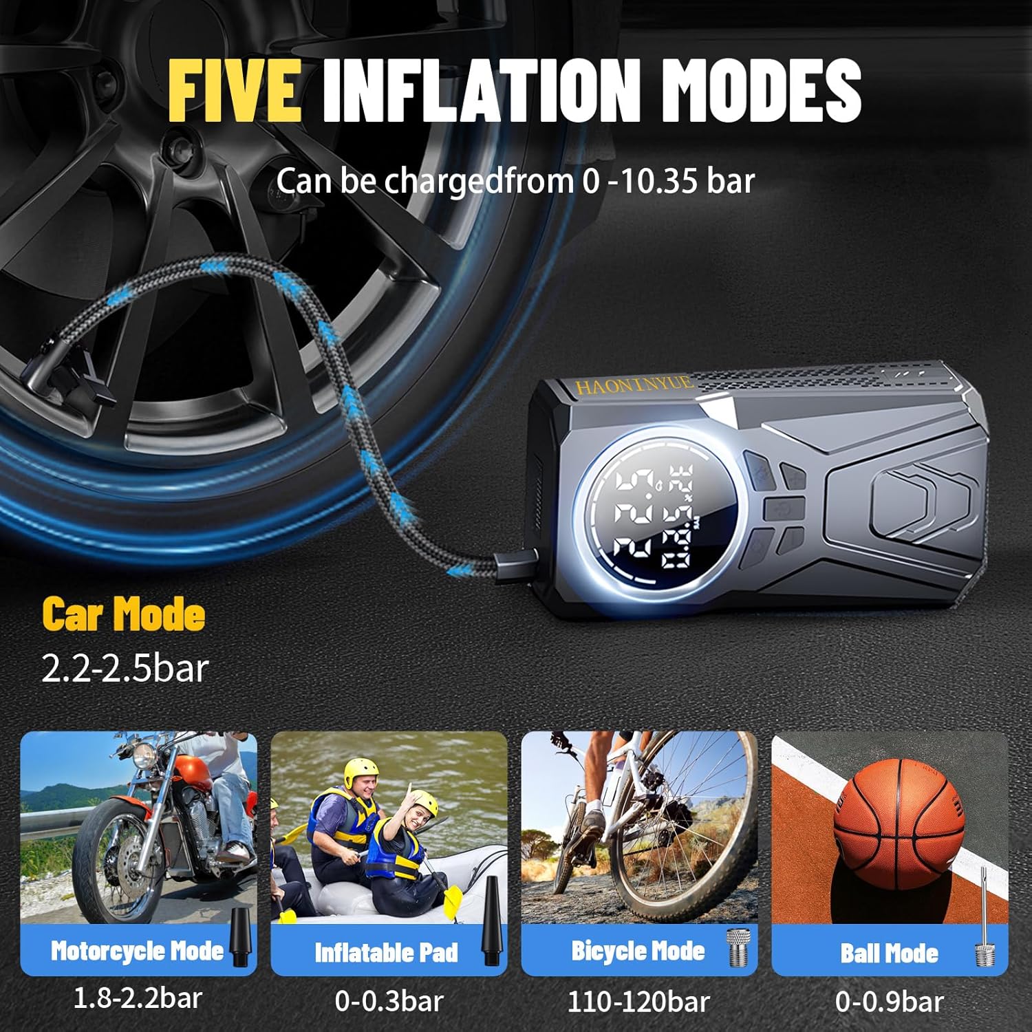 Car Jump Starter with Air Compressor,3000A Car Emergency Starting Power Supply,150PSI Tire Inflator Portable Compressor,battery jump starter,Portable Tire Inflator for Cars,Pickup Trucks,Bicycles,etc. - Image 4