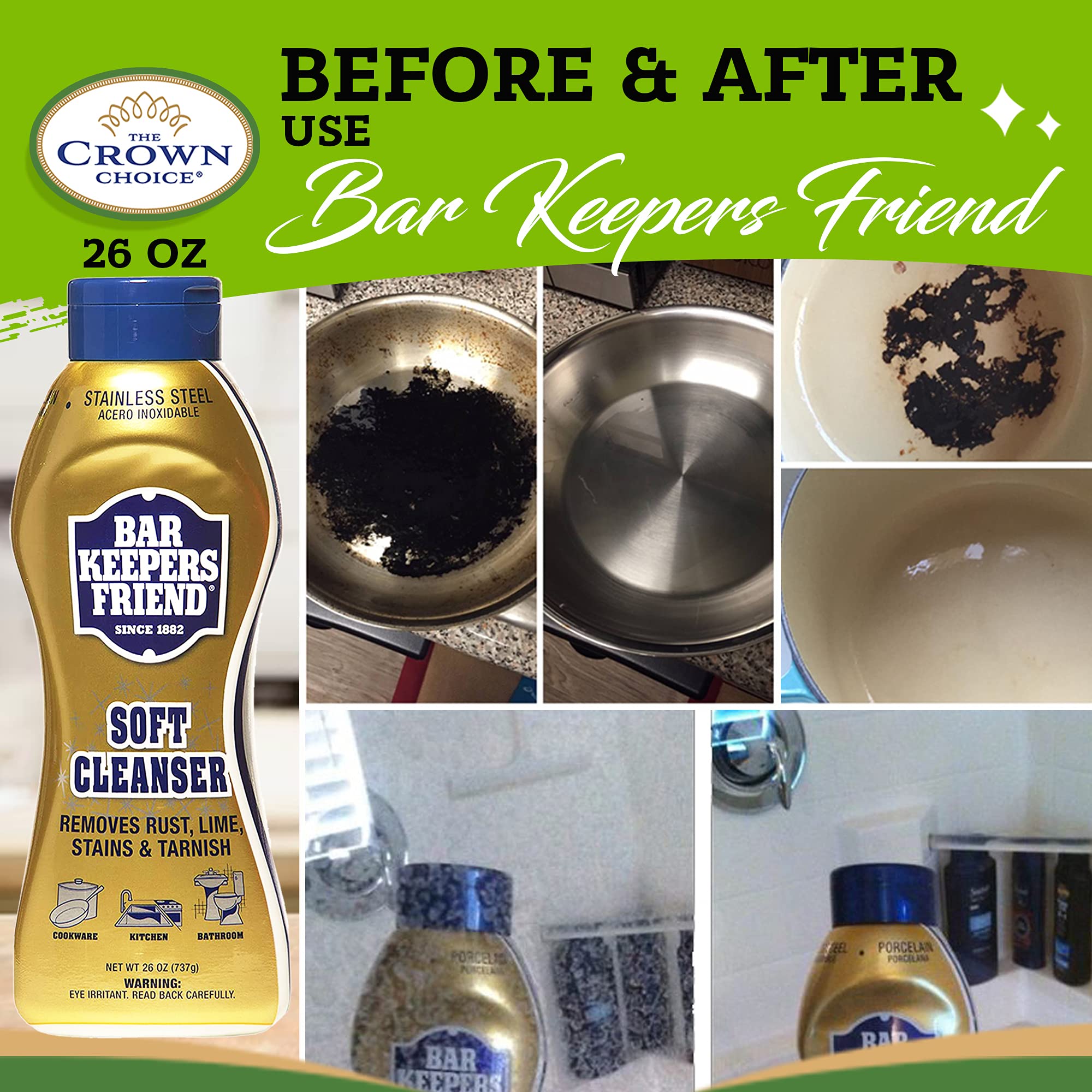 Buy Bar Keepers Friend Cleanser (26 oz) and Non Scratch Scouring Scrubber Kit Multipurpose