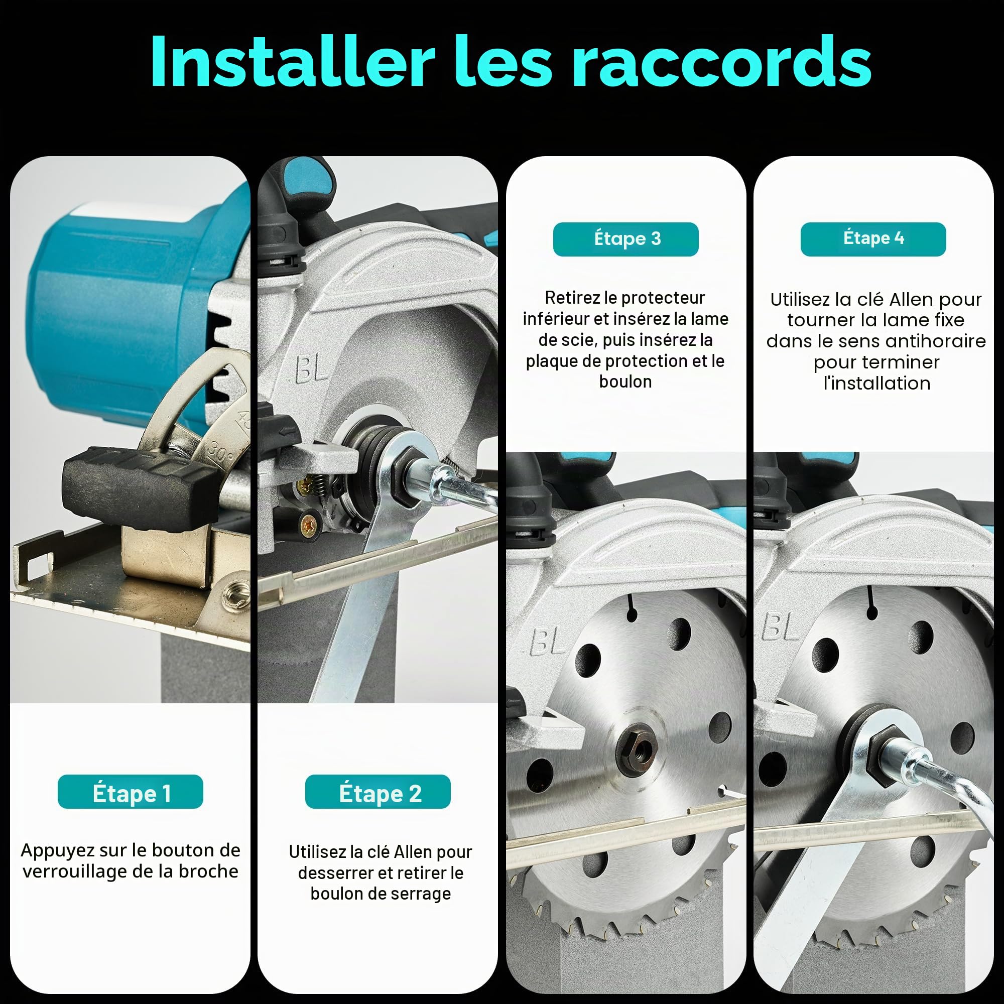 Scie Circulaire sans Fil Brushless, Mini Scie avec 2 Batteries 4000mAh, 3 Lames (125/140/150mm), Profondeur de Coupe 48mm, Inclinaison 0-45°, Idéale pour Bois et DIY