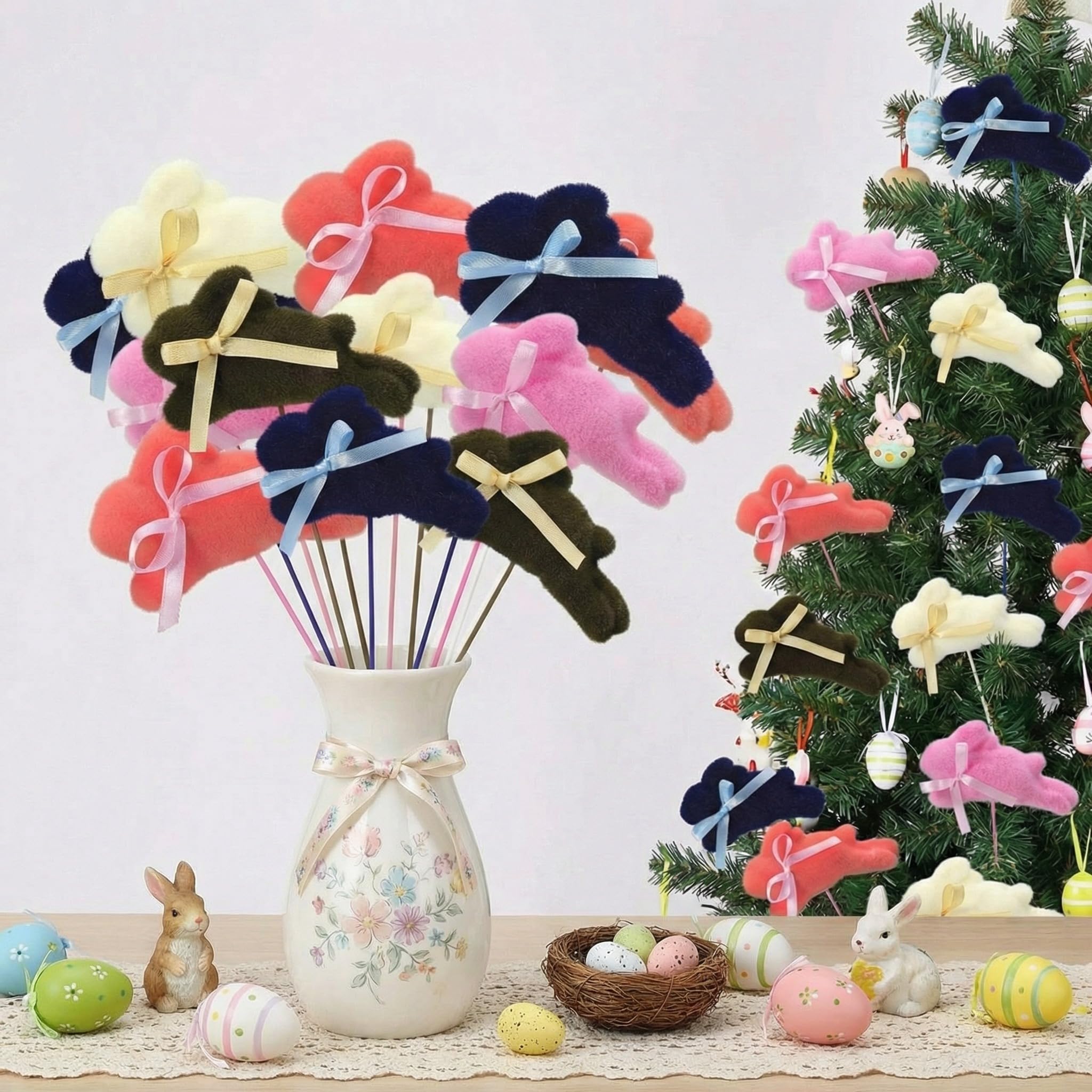 Photo 1 of 10 Pcs 6.5 ft Easter Bunny Picks Decorations Foam Running Rabbits Artificial Colorful Spring Decorative Sticks for Vase Tree Home Window Lawn Fireplace Holiday Party Easter Decor Gift