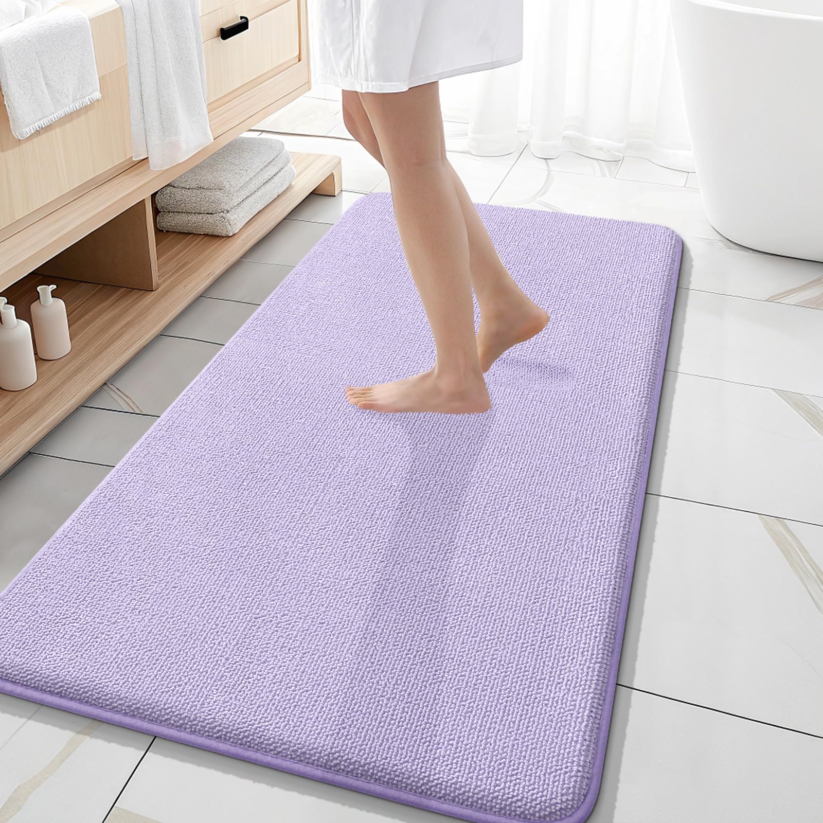OLANLY Memory Foam Bathroom Runner Rugs 47x20, Absorbent Long Mat, Lavender