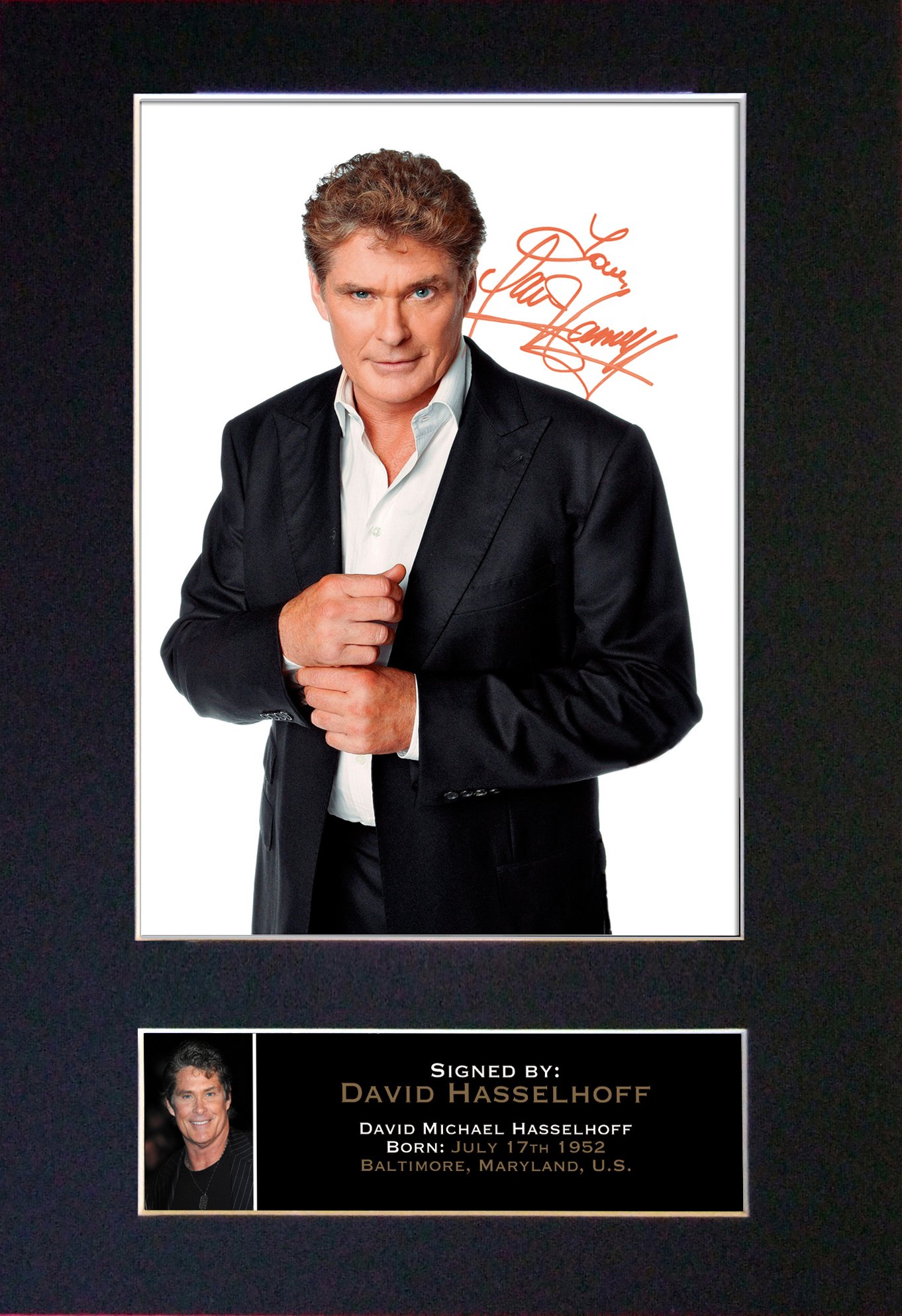 DAVID HASSELHOFF Signed Autograph Mounted Photo Reproduction PRINT A4 Very Rare (297 x 210mm) #102 (Mount & Print (Not Framed))