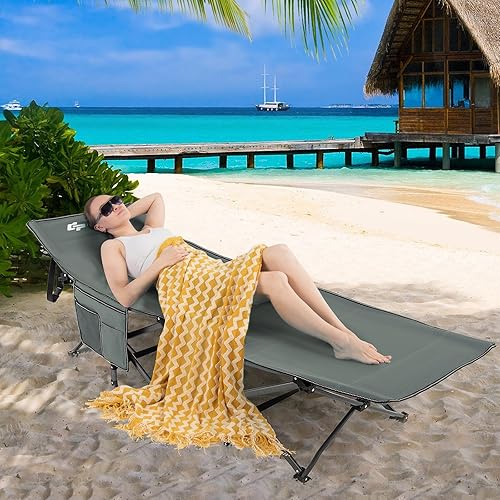 Miniatura 9 de Goplus Catre plegable de campamento, catre de dormir de 27.5 pulgadas para adultos con bolsa de transporte, capacidad de peso de 600 libras, cabeza