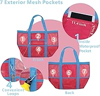 Vista 2 de F-color Bolsa de playa, bolsa de playa de malla de gran tamaño, 9 bolsillos, bolsa de toalla de playa