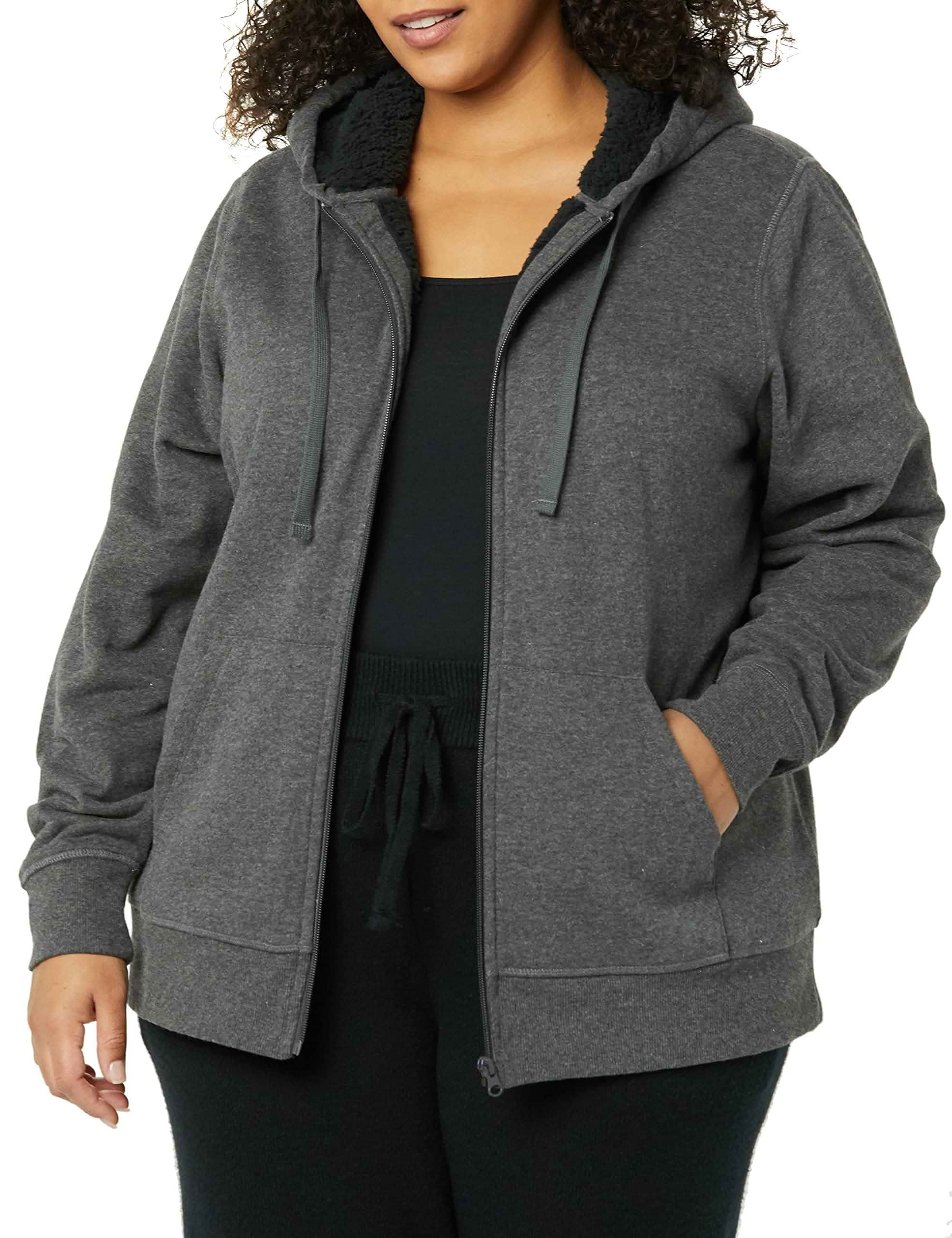 Amazon Essentials Women's Sherpa-Lined Fleece Full-Zip Hooded Jacket with Drawstring (Available in Plus Size)
