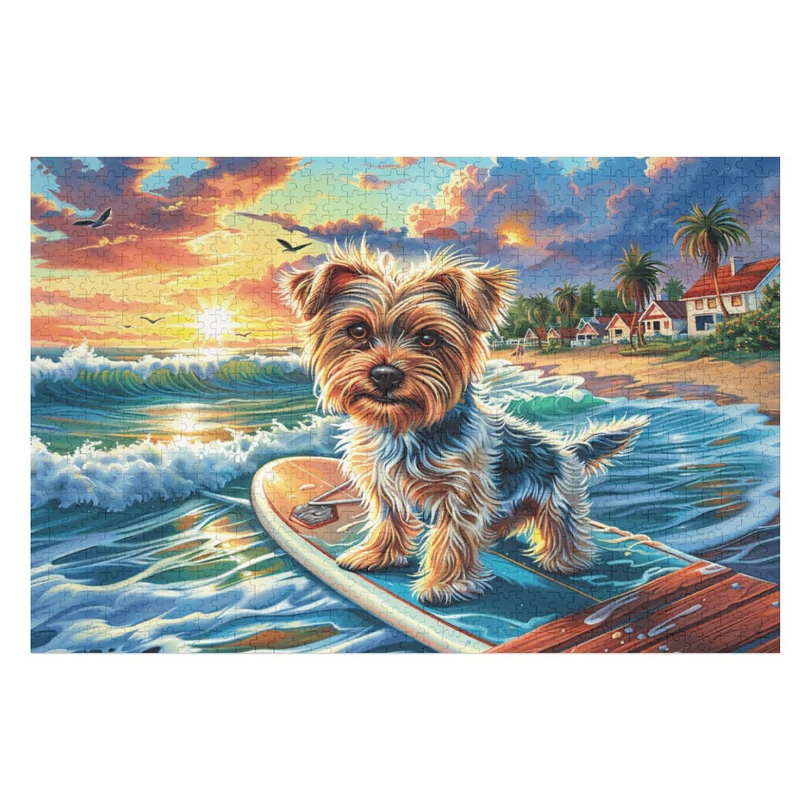 Surfing Yorkshire Terrier Dog 1000 Piece Jigsaw Puzzle for Adults Jigsaw Family Movie Night Companion Whimsical Colourful Puzzle Home Wall Decor 1000 PCS
