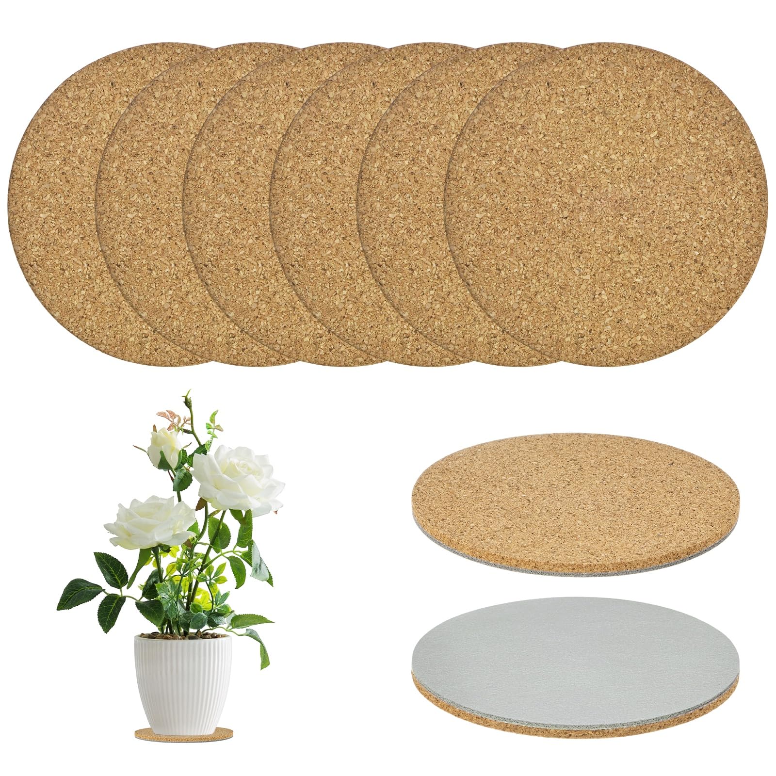 M METERXITY 3-Pack Cork Plant Coasters, 4 Inch Double Layers Hard Thick Cork Planter Coaster for Garden/Patio/Office/Kitchen/Courtyard/Indoor Outdoor/DIY Craft Project [Gray, Wood Tone]