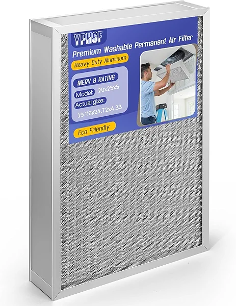 Upgraded 20x25x5 Reusable Furnace Filter Washable MERV8, Electrostatic - Permanent,Enjoy Fresher Air in Home and Office HVAC Furnace Systems，Actual Size:19.76x24.72x4.33Inch 1 Pack