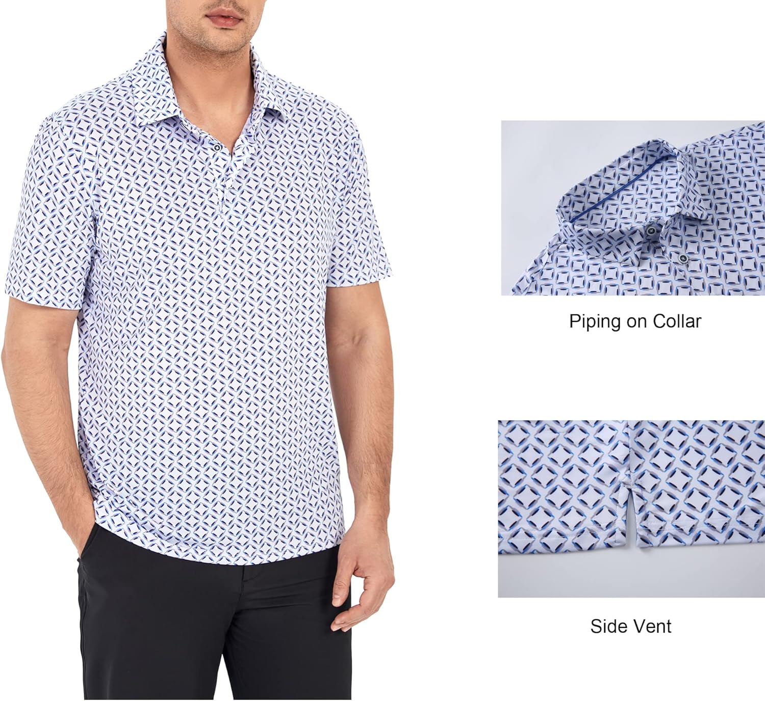 Alex Vando Mens Golf Shirt Moisture Wicking Quick-Dry Print Performance Polo Shirts for Men - Image 3