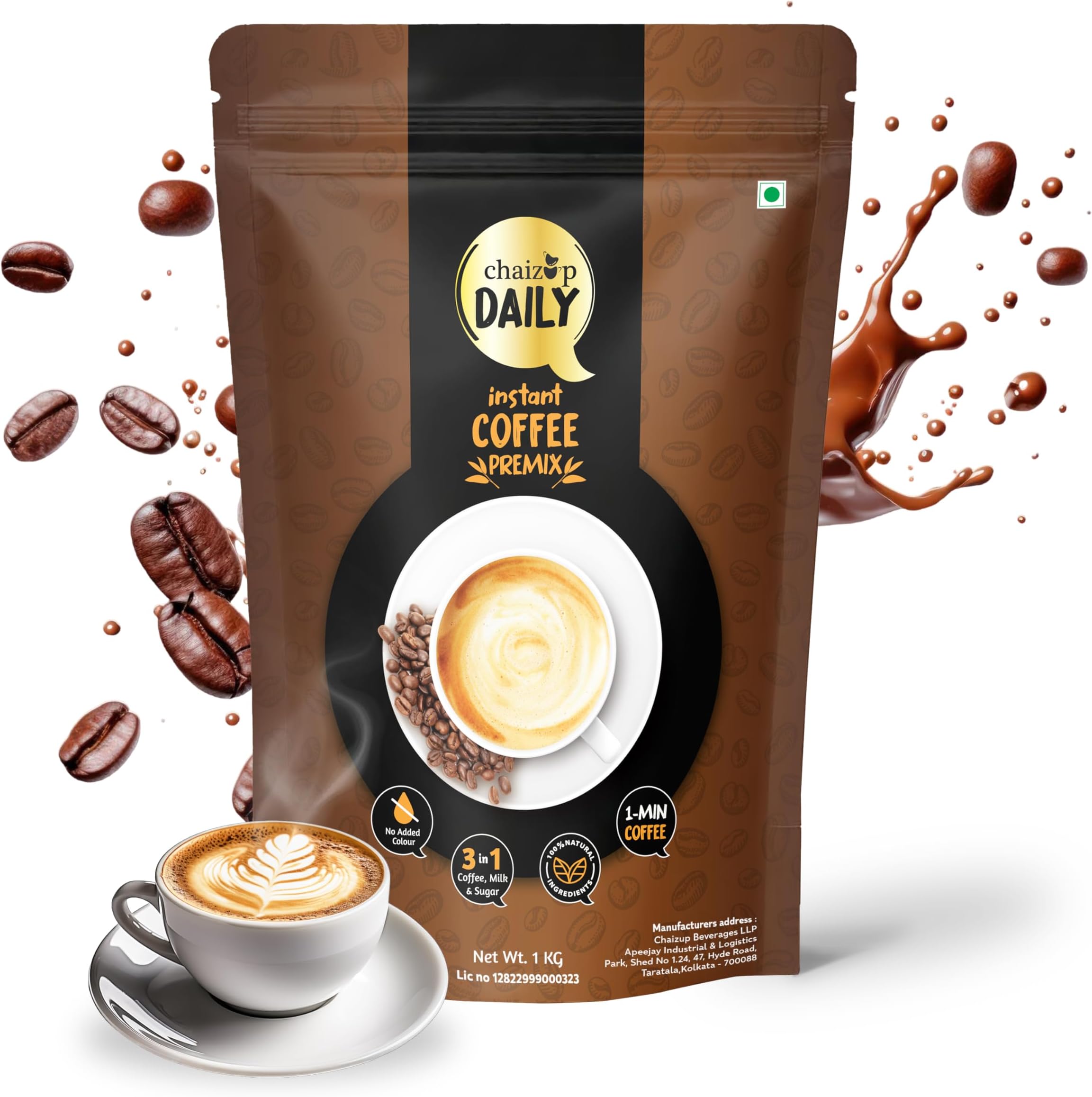 Chaizup Daily 1 Min Instant Regular Coffee Premix - 1kg Poly | Regular Coffee Flavours | Approx. 72 Servings | 1kg
