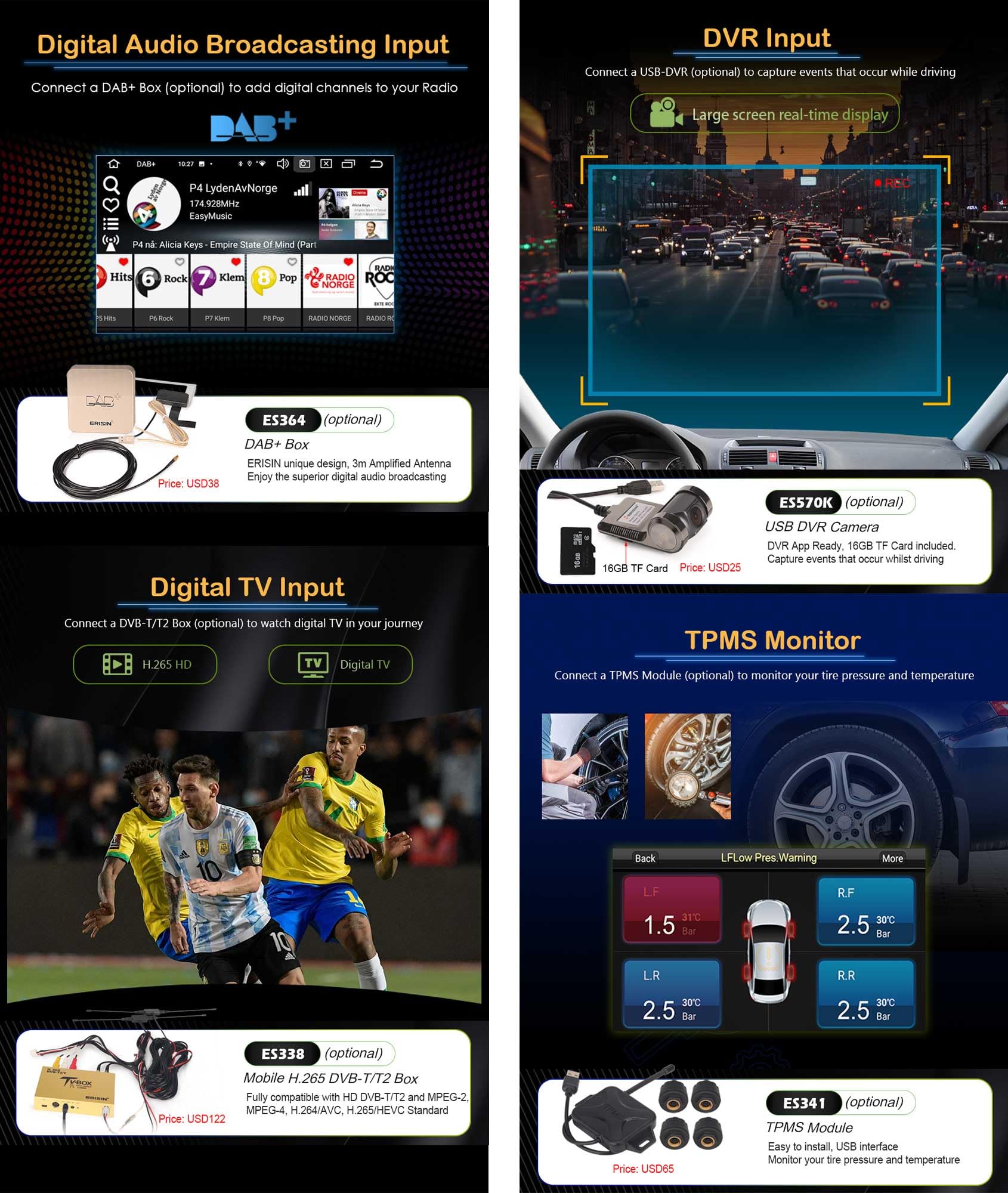 Erisin 7" 8-Core 4GB+64GB Android 14 Autoradio 2 Din GPS Navigatore per VW Polo 6R Golf 5 Golf 6 T5 Passat B6 Jetta Tiguan Seat Leon Skoda CarPlay Android Auto WiFi 4G DSP RDS DAB+ CD DVD Canbus OPS