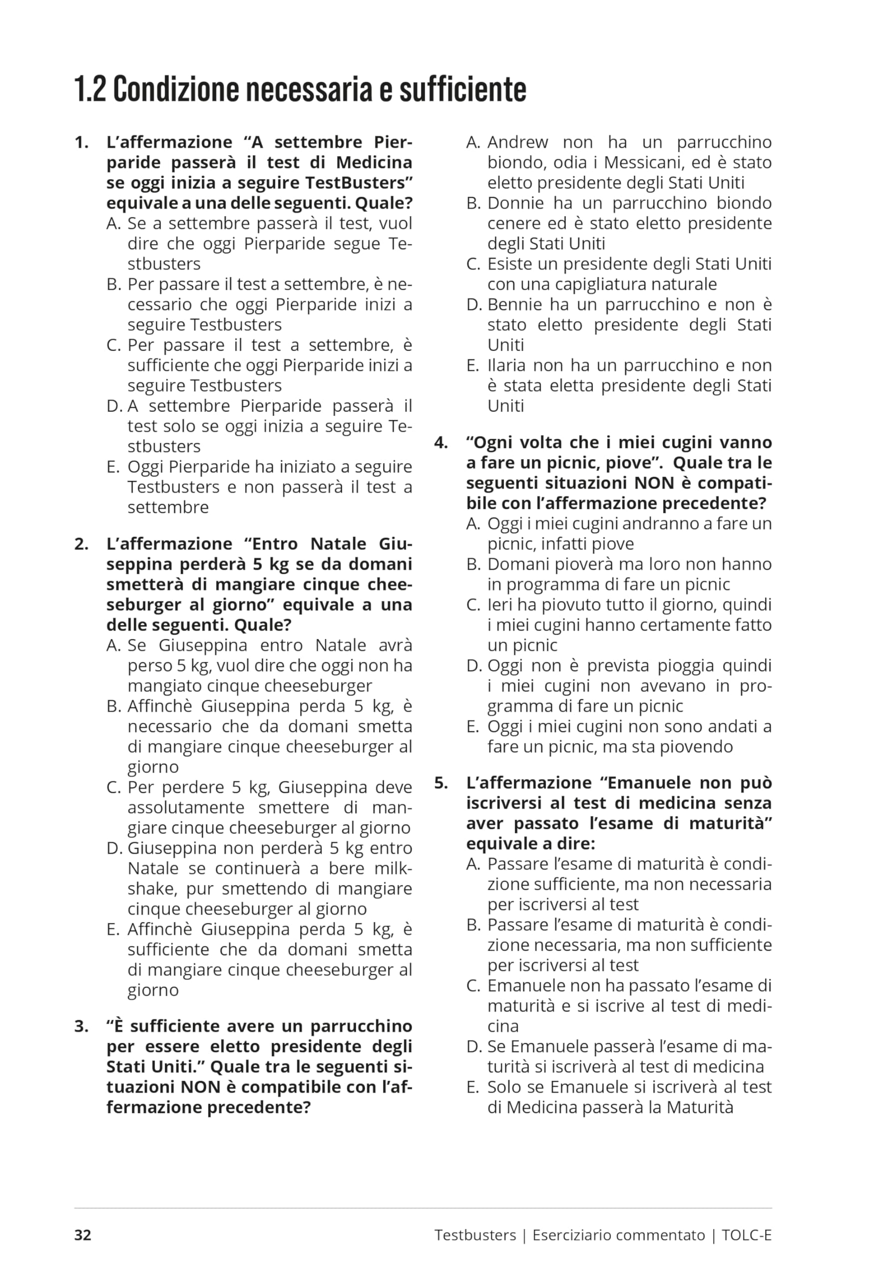 Testbusters TOLC-E. Eserciziario commentato