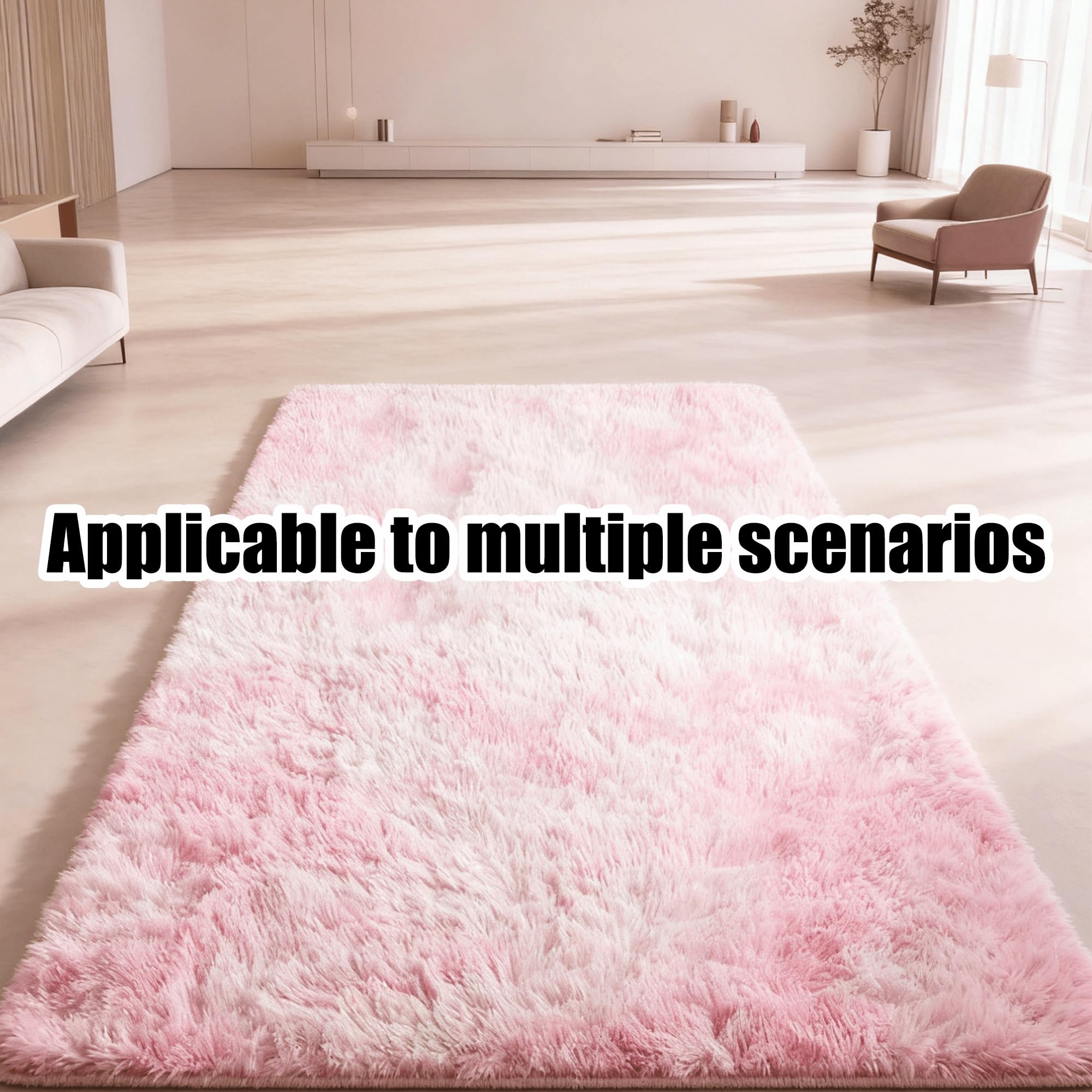 Tappeto Salotto Pelo Lungo 370 x 380 cm Peluche Tappeto a Pelo Lungo Salotto Aspetto Pelliccia per Soggiorno, Camera da Letto e Ingresso, Rosa Chiaro