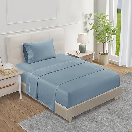 CHATEAU HOME COLLECTION 100% Cotton Bed Sheets Twin 15" Deep Pocket Sheets, No Pilling & Shrinkage Machine Washabe Fade Resistant Luxury Hotel Bedding- French Blue