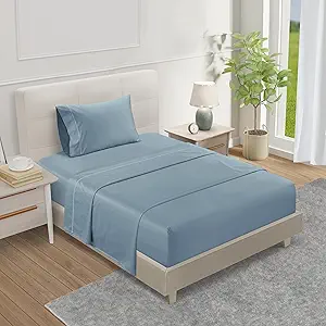 CHATEAU HOME COLLECTION 100% Cotton Bed Sheets Twin 15" Deep Pocket Sheets, No Pilling & Shrinkage Machine Washabe Fade Resistant Luxury Hotel Bedding- French Blue