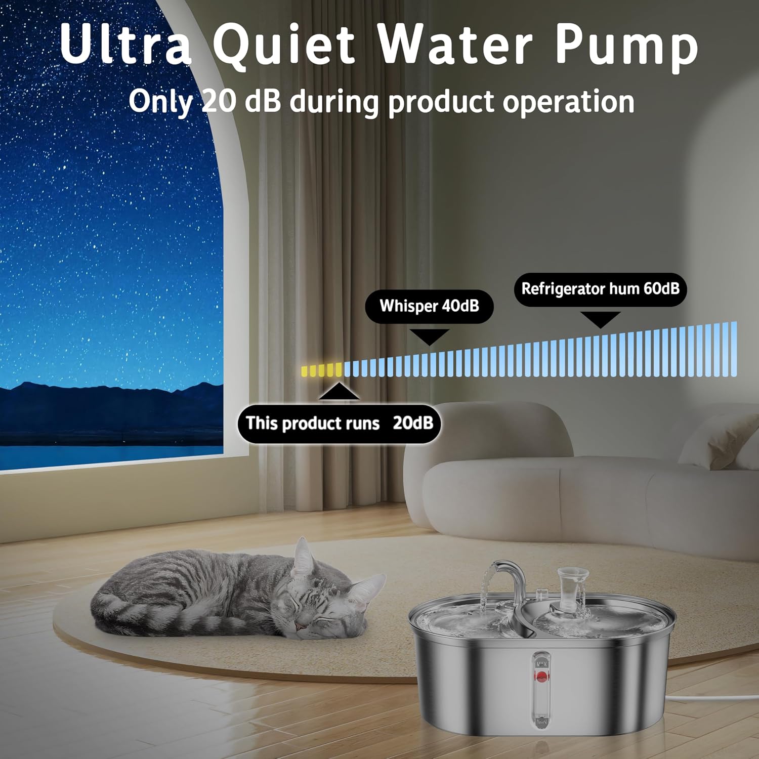 Stainless Steel Cat Water Fountain, 101oz/3L Pet Water Fountain for Cats Inside, 2 in 1 Cat Fountain Water Bowl with Quiet Pump and Replacement Filters, No Sputter, Easy Cleaning
