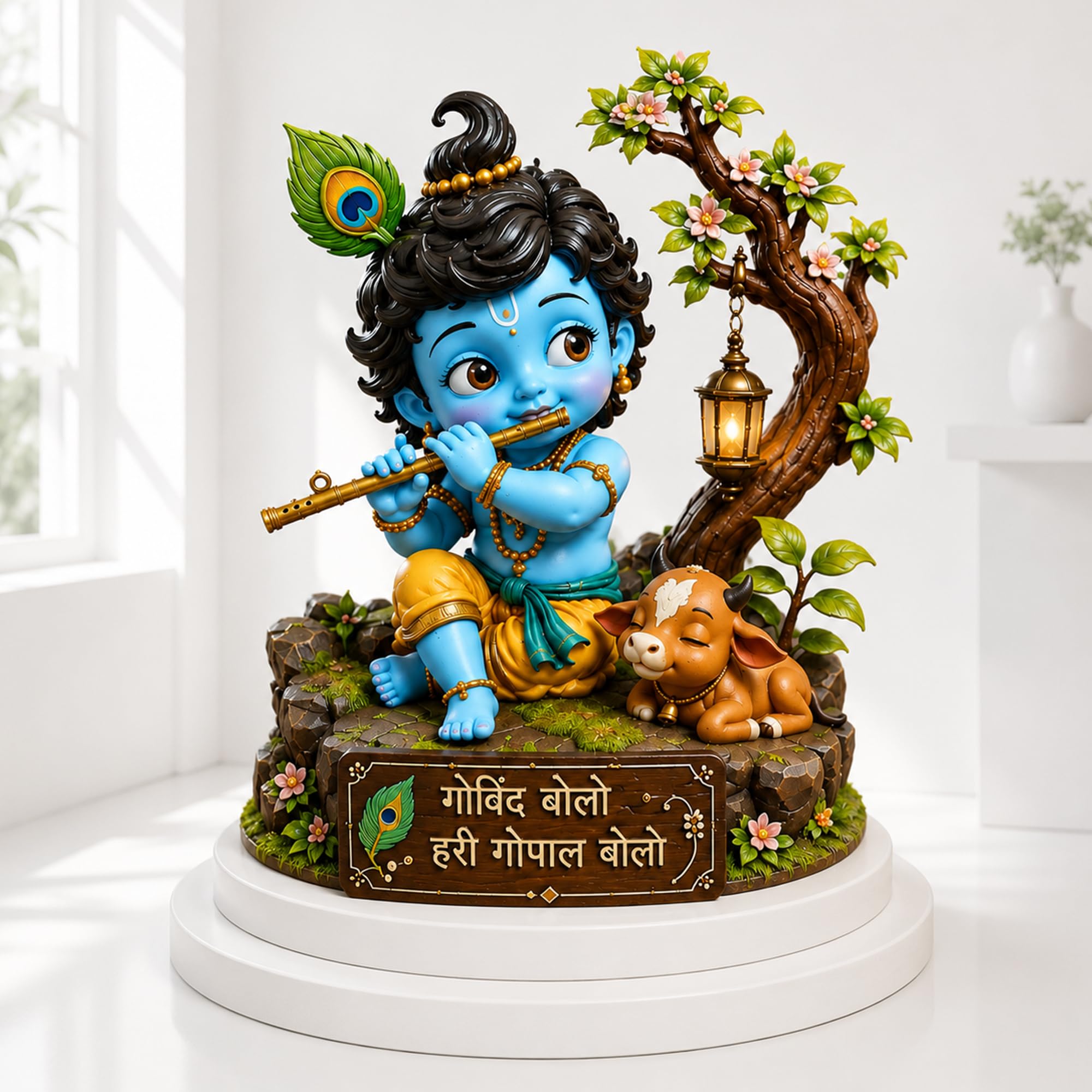 Lord Krishna Statue 6 Inch | Bal Gopal Flute Idol with Cow | Hand Painted Decorative Murti | Mandir Decoration | Housewarming Gift (Color Multicolor) (Multicolor)-image-37