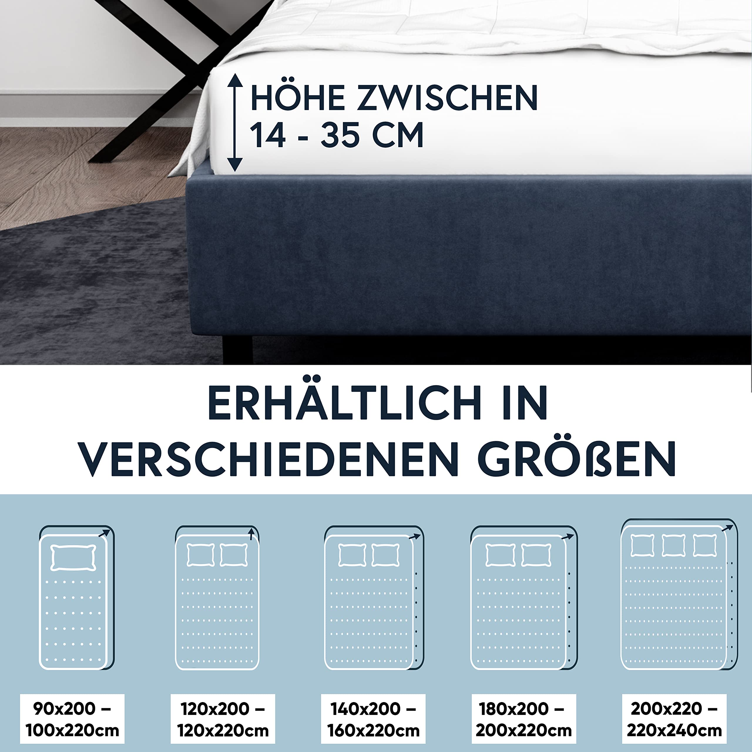MOON-Luxury Spannbettlaken Spannbetttuch Jersey Stretch 230g/m² für Wasserbetten, Boxspringbetten und herkömmliche Matratzen (weiß, 180x200-200x220)