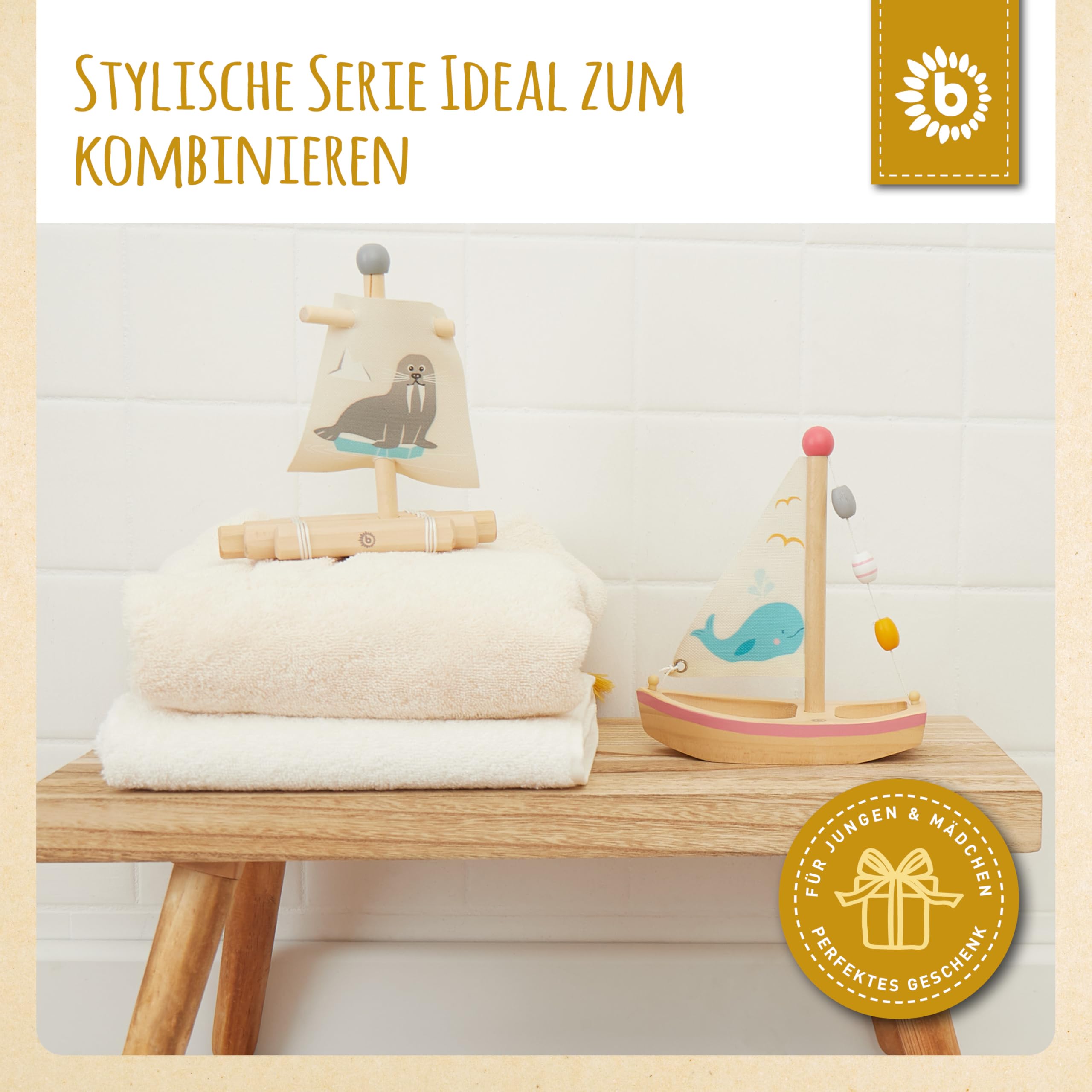 Bieco Holz Schiff für Kinder - Segelboot Spielzeug Boot Wasser - Kinderspielzeug für Kleinkinder - Sandkasten Deko