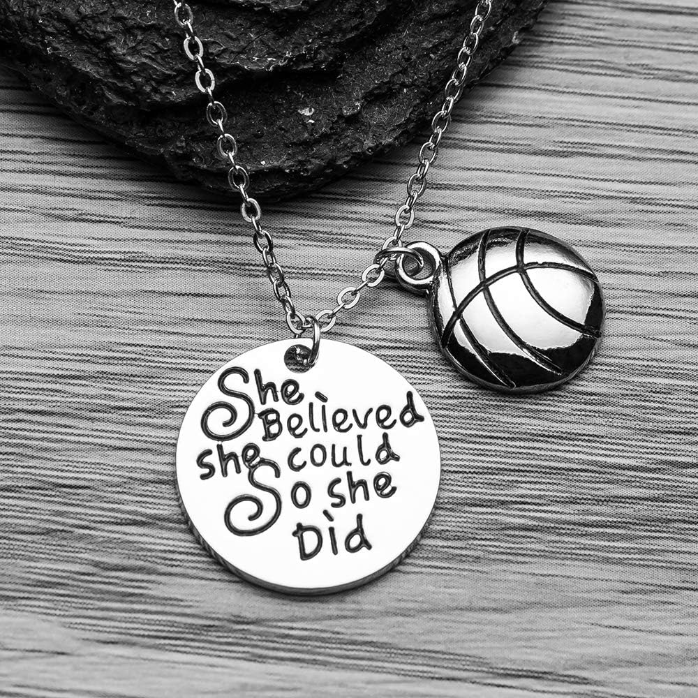 Sportybella Basketball Necklace, Basketball She Believed She Could So She Did Jewelry, Basketball Gifts, Basketball Charm Necklace, for Female Basketball Players : Sports & Outdoors