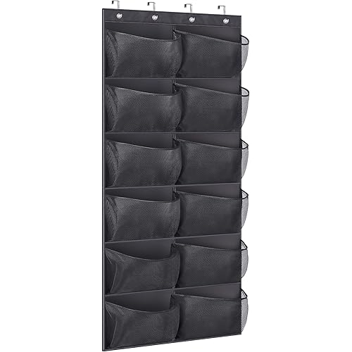 KIMBORA Boots Hanging Shoe Organizer for Closet 12 Extra Large Mesh Pockets Over The Door Shoe Rack for Men Shoes Size 16, Black