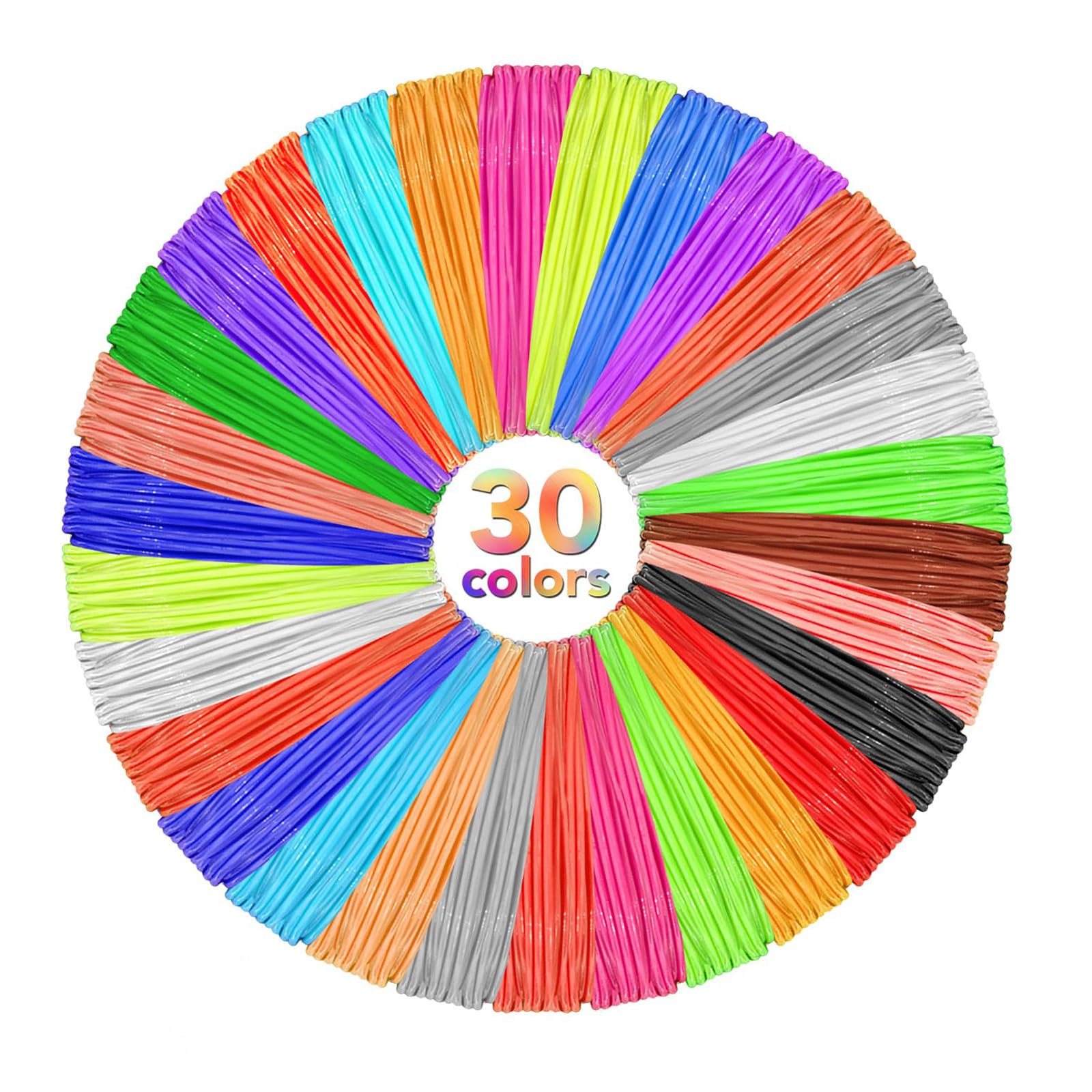 Filamento 3D PLA de 30 colores, cada uno de 5 m, filamento de impresión 3D de 1,75 mm para niños y adultos, accesorio de lápiz 3D compatible con MYNT3D SCRIB3D Tecboss 3D Pen e impresora 3D