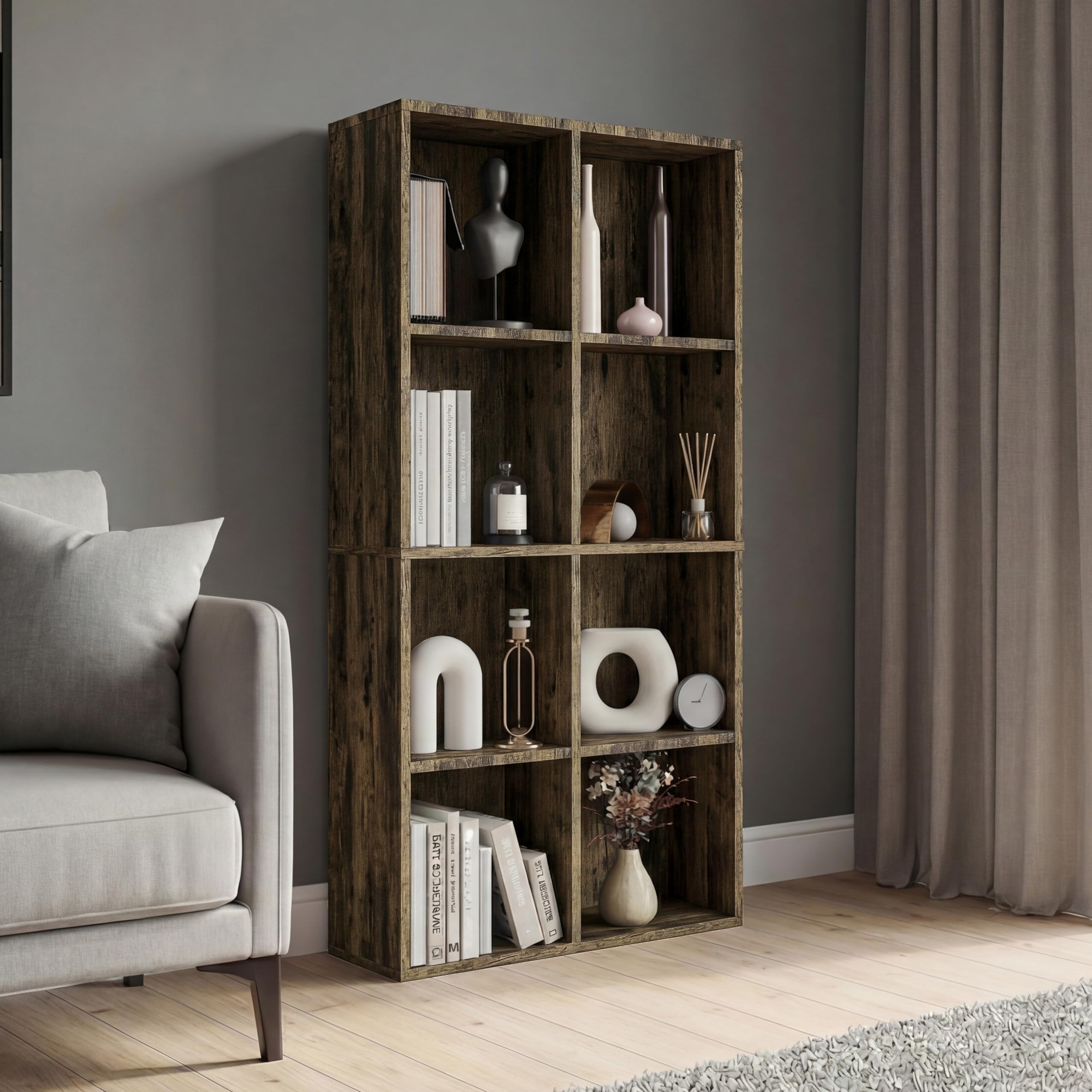 Vida Designs 8 Cube Storage Unit, Dark Wood, Wooden Shelving Display Storage Unit Office Living Room Furniture