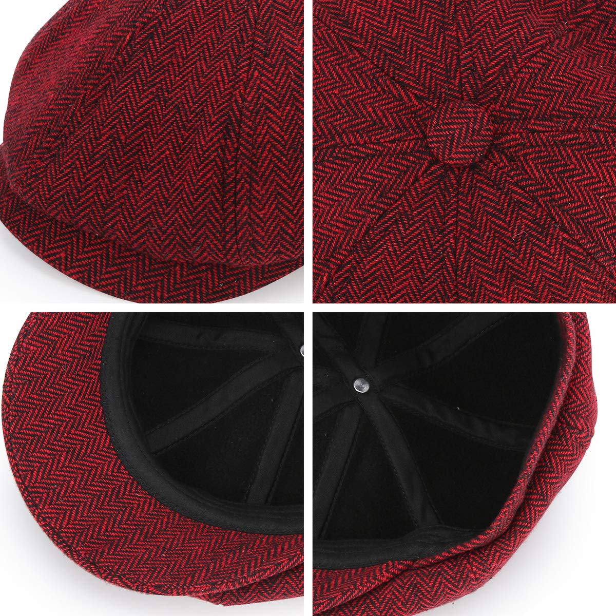 Coppola Newsboy cap Baker Boy - 8 Pannelli Peaky Herringbone Tweed Gatsby Hat Ivy Cappellino Irlandese per Uomo e Donna, Vino Rosso, 58-59
