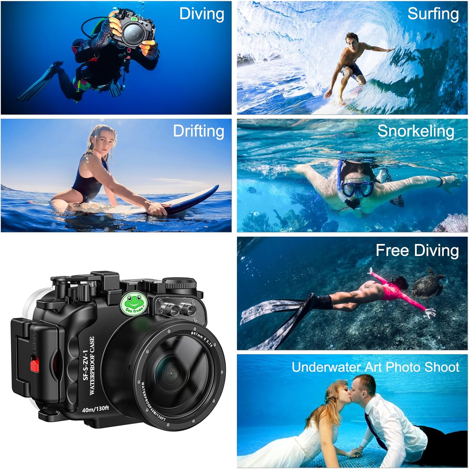 Sea frogs Camera Housing Compatible with Sony ZV-1, Waterproof IPX8 Rated, 40m/132ft Depth Protection Underwater Camera Case