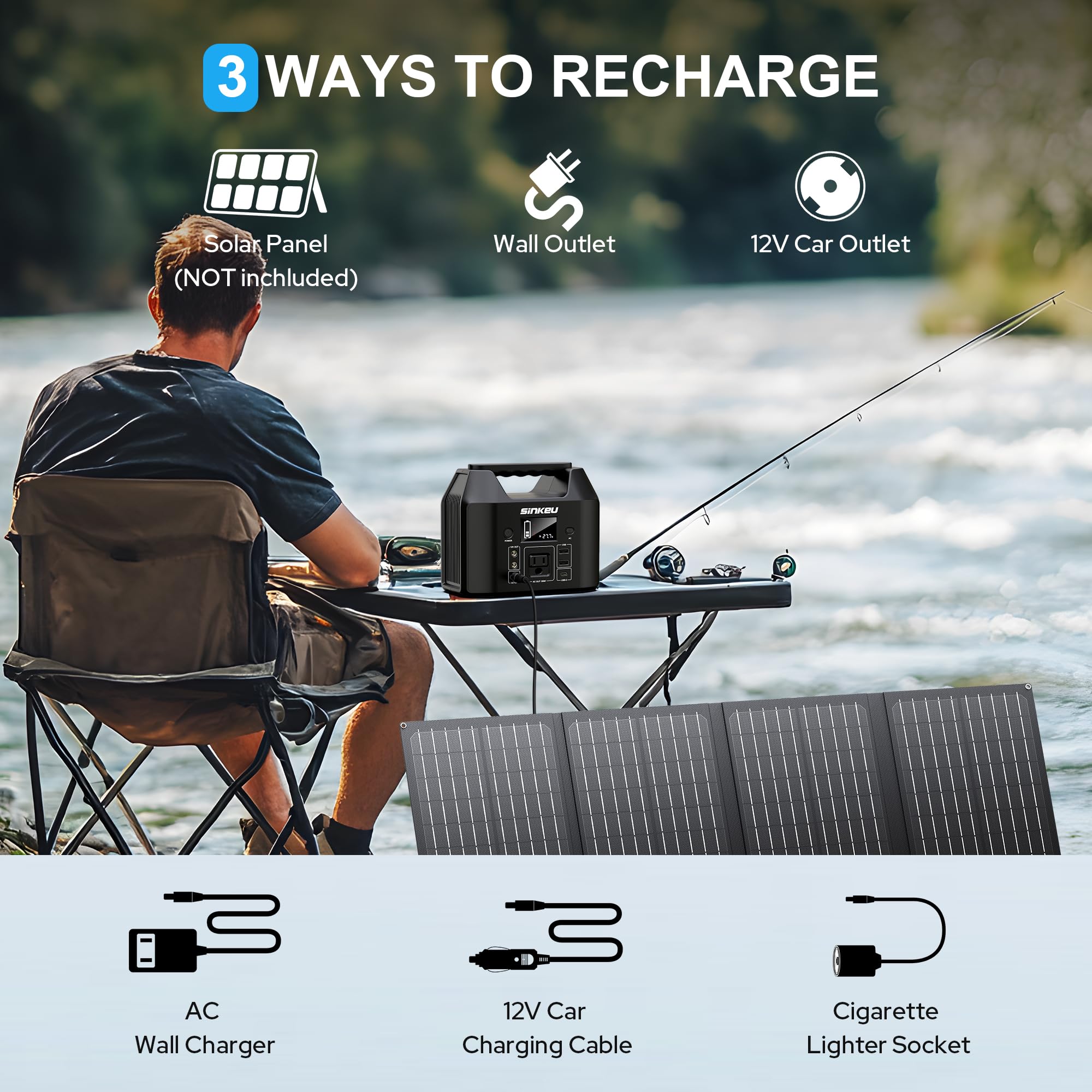 Estación de energía portátil de 122.8 Wh, banco de energía de 150 W con salida de CA | SinKeu LiFePO4 - Generador solar de batería para uso doméstico, camping, RV, respaldo de emergencia