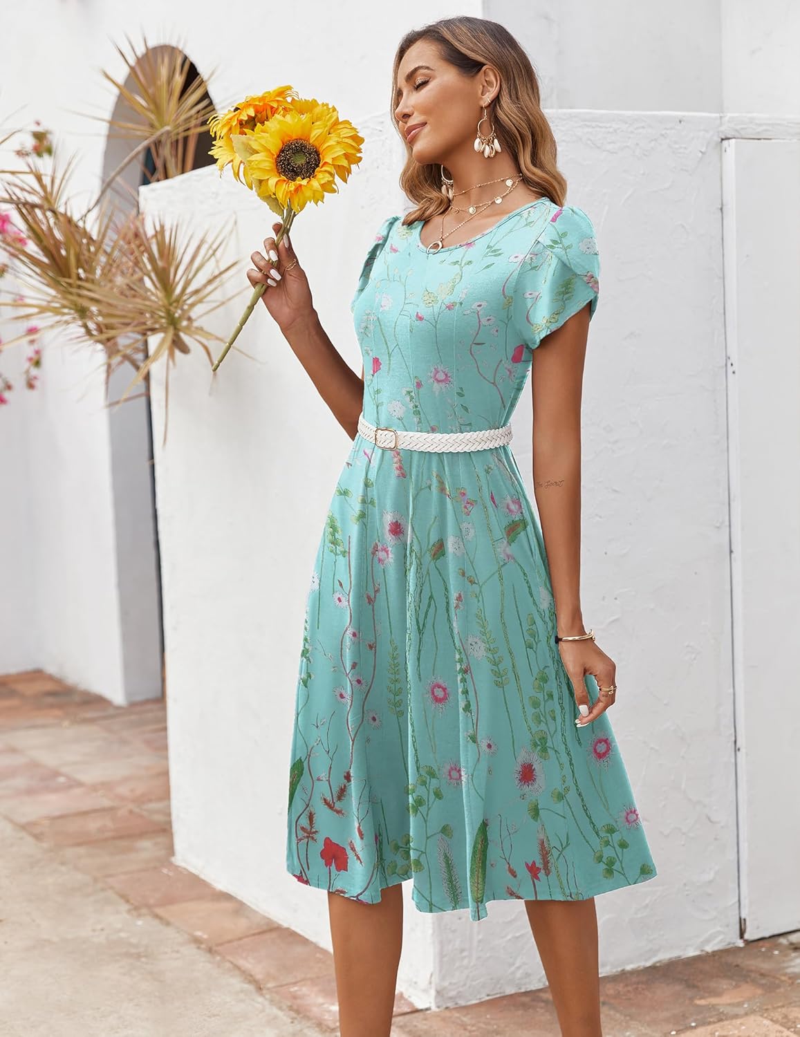 ZEAGOO Womens Casual Dresses for Summer Short Sleeve Flare Midi Dress Loose Flowy Beach Sundress - Image 5