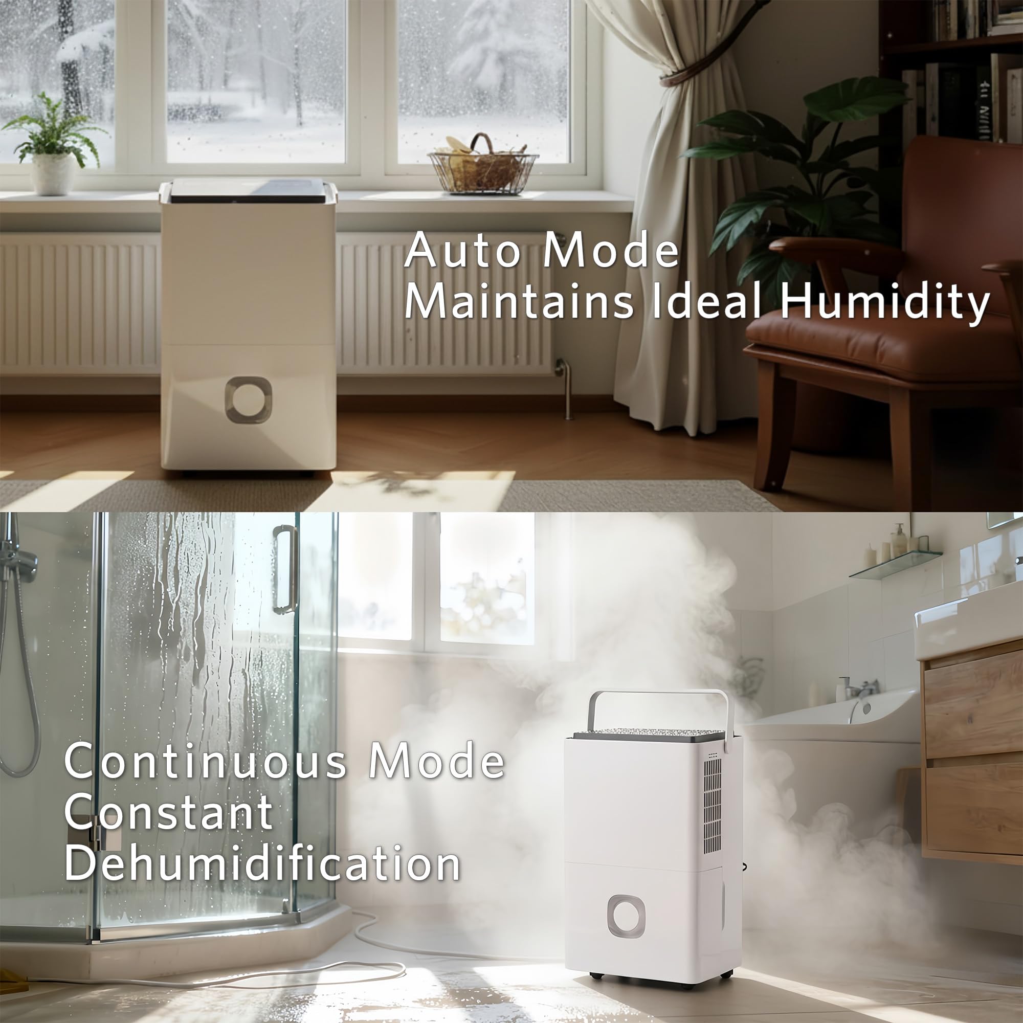 Deshumidificador Eléctrico Portátil Silencioso:50L/Día Ahorro Energético Depósito 4.5L Drenaje Continuo con Tubo para Sótano Garaje Baño Oficina Habitación Cocina y Trastero