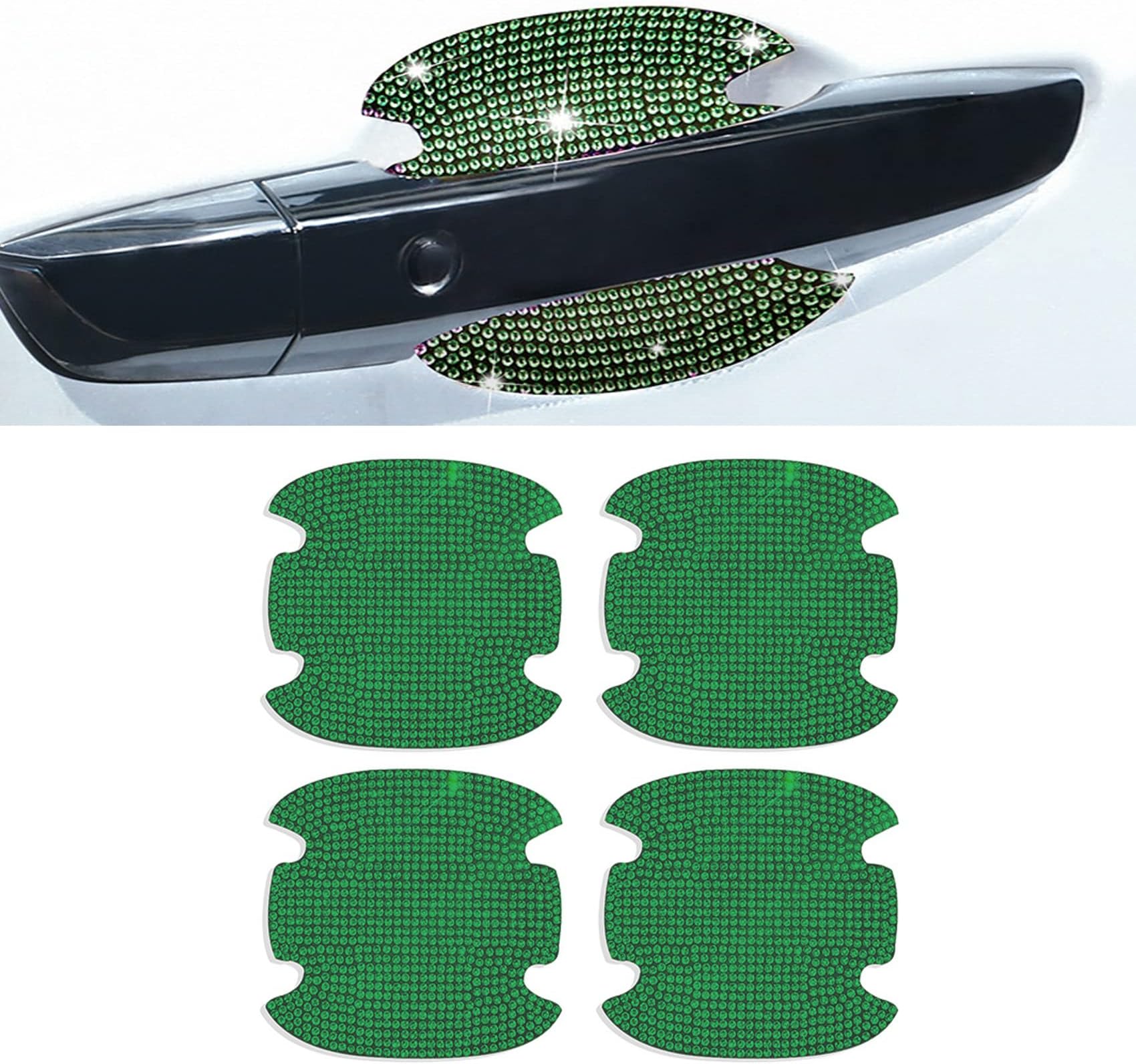 deemars 4Pcs Crystal Diamond Car Door Bowl Rhinestone Stickers, Bling Rhinestone Car Door Scratch Protector, Universal for Most Car (Green)