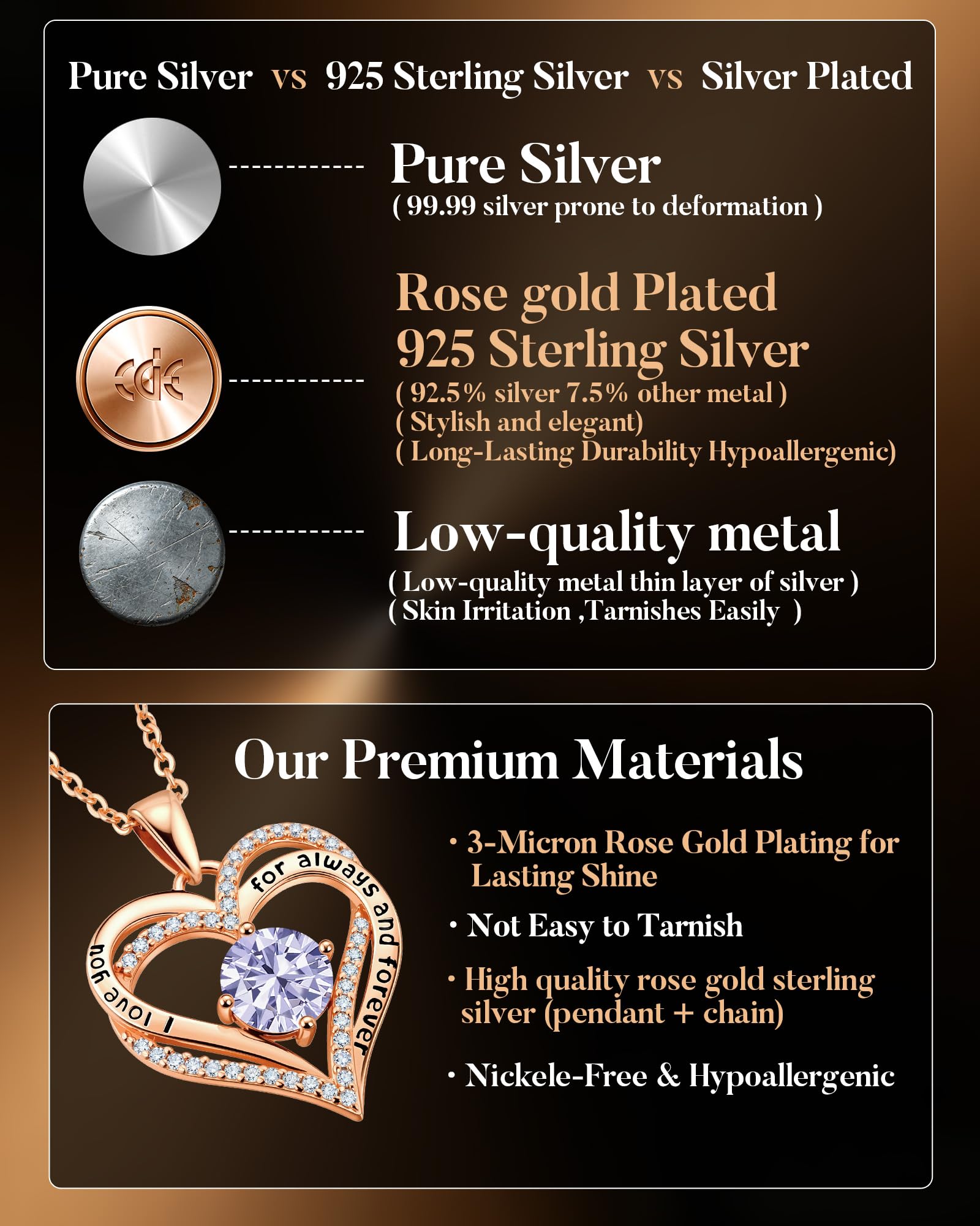 CDE - Collares de corazón para mujer, para aniversario, regalo de cumpleaños para esposa, joya de plata S925 con colgante de piedra natal, regalo para Navidad, San Valentín o Día de la Madre, Plata 4