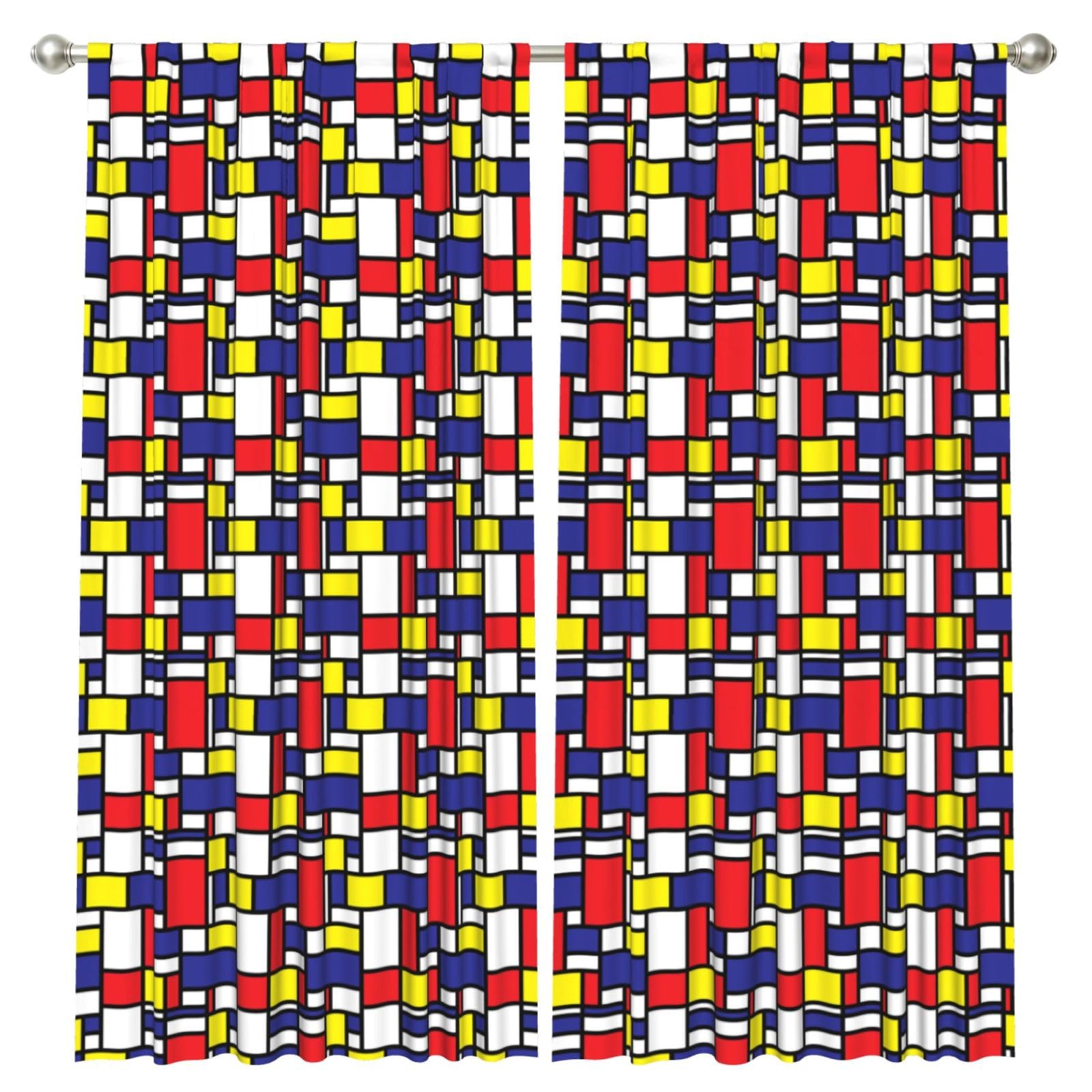 InOmak Mondrian Pattern Printing, 2 Panels Window Curtains 52 x 84 Inch Blackout Curtains for Living Room Bedroom