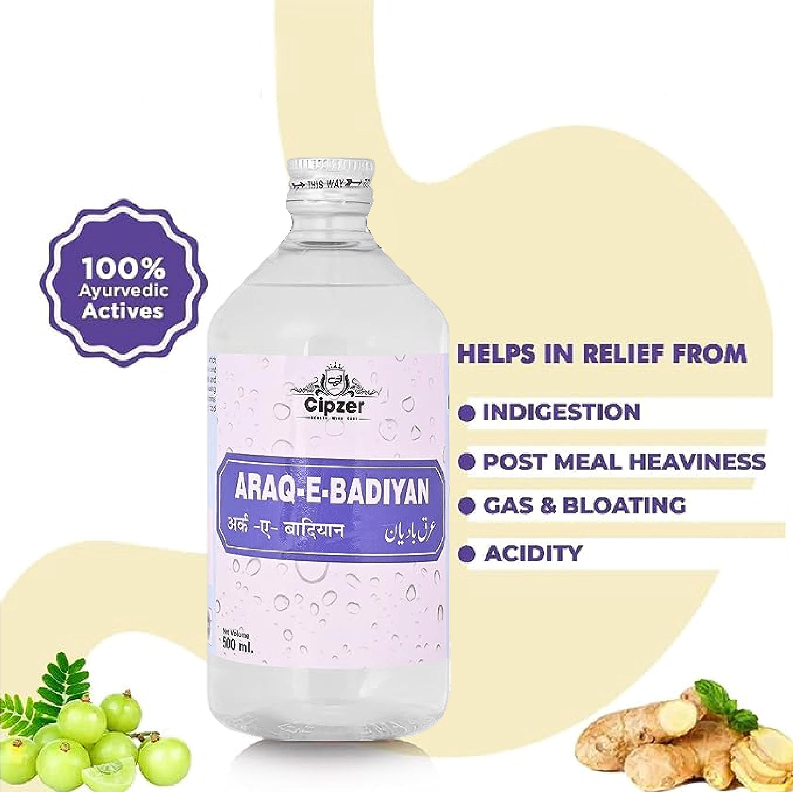Cipzer Arq-e-Badiyan - For Digestion Acidity | Constipation and Gas Relief | Helps Improve Digestive Immunity- 500 ml (Pack of 1) - Image 3 thumbnail
