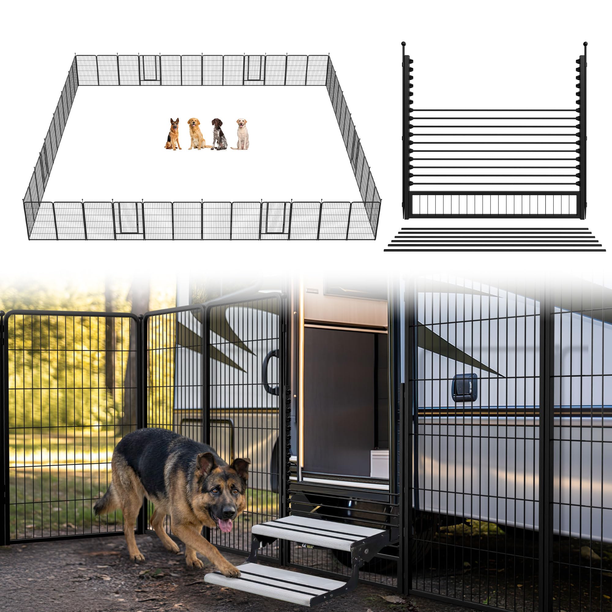 FXW Instant Dog Playpen with RV Step Grid for RV Camping, 45" H, 48 Panels
